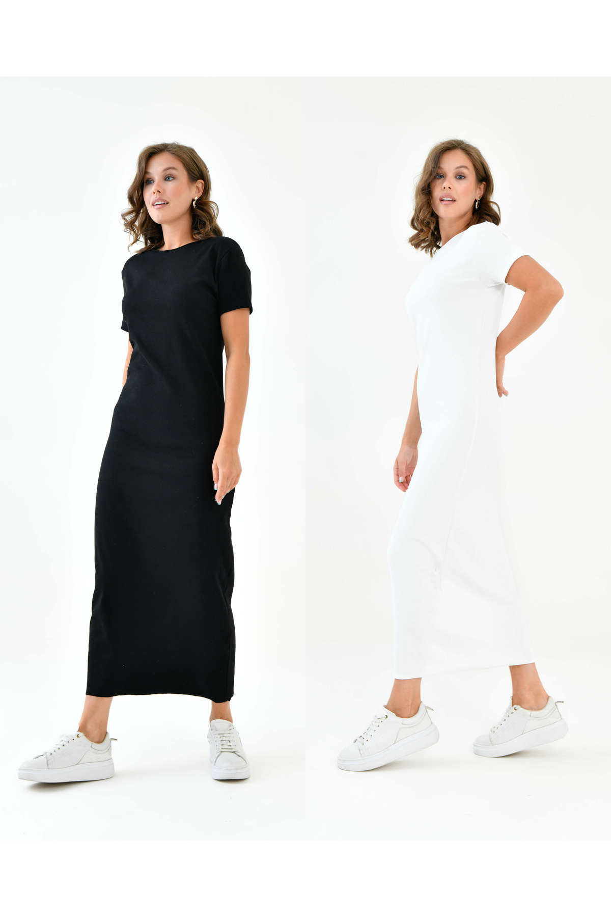 mirach  Siyah Ve Beyaz 2’li Paket Terletmeyen Fitilli Kısa Kollu Sıfır Yaka Içlik - Elbise Astarı - Görsel 5