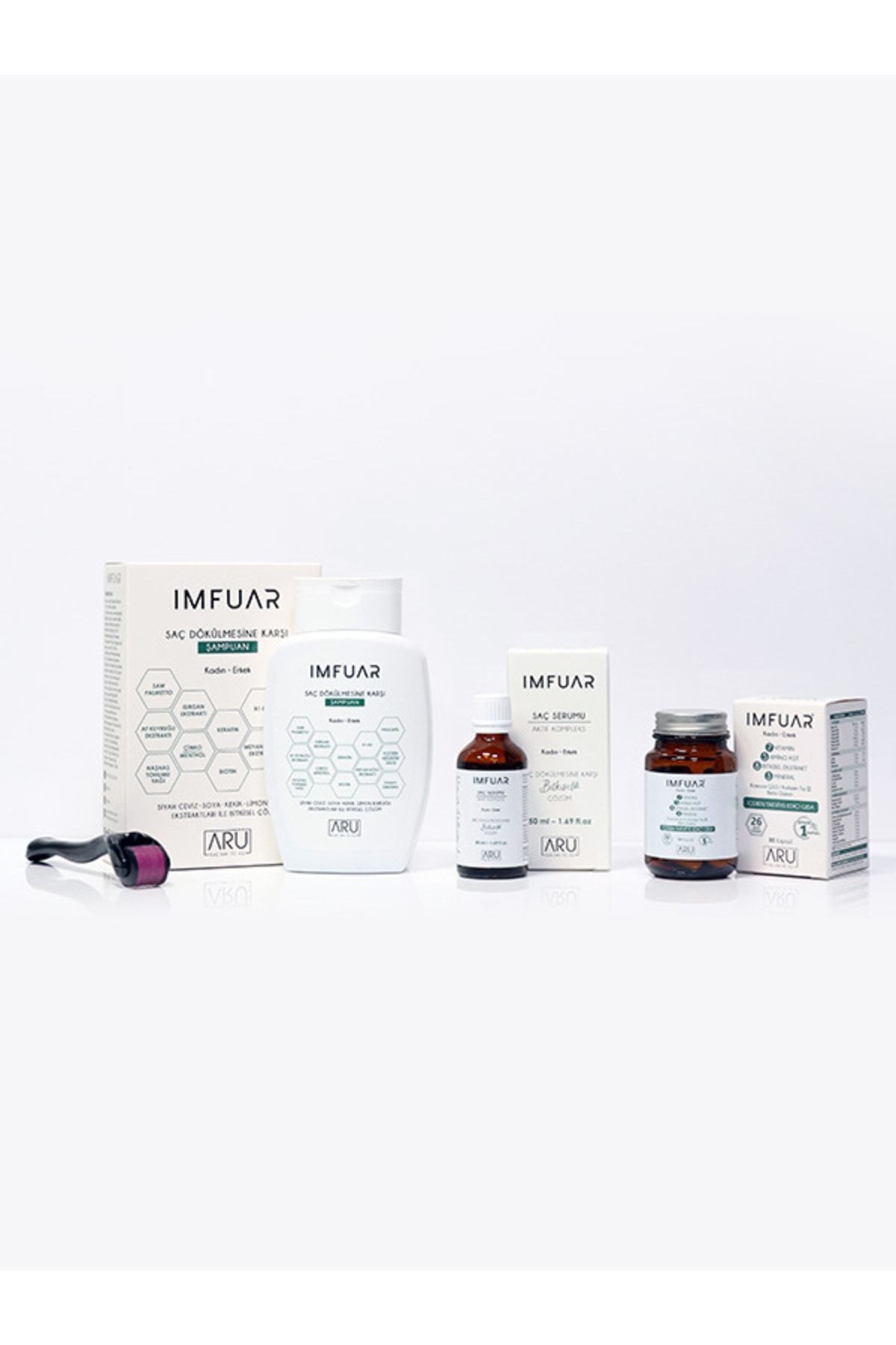 IMFUAR Saç Serumu 50 Ml 63 Madde+ 30 Kapsül 26 Madde+ Bitkisel Şampuan 300 Ml 22 Madde