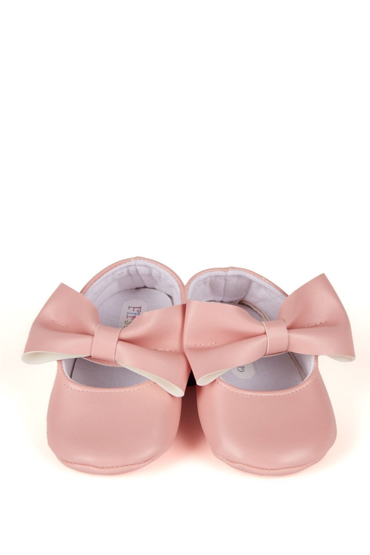 First Step-Pink Baby Girl Faux Leather Bow Ballerina Booties First Step Shoes 3