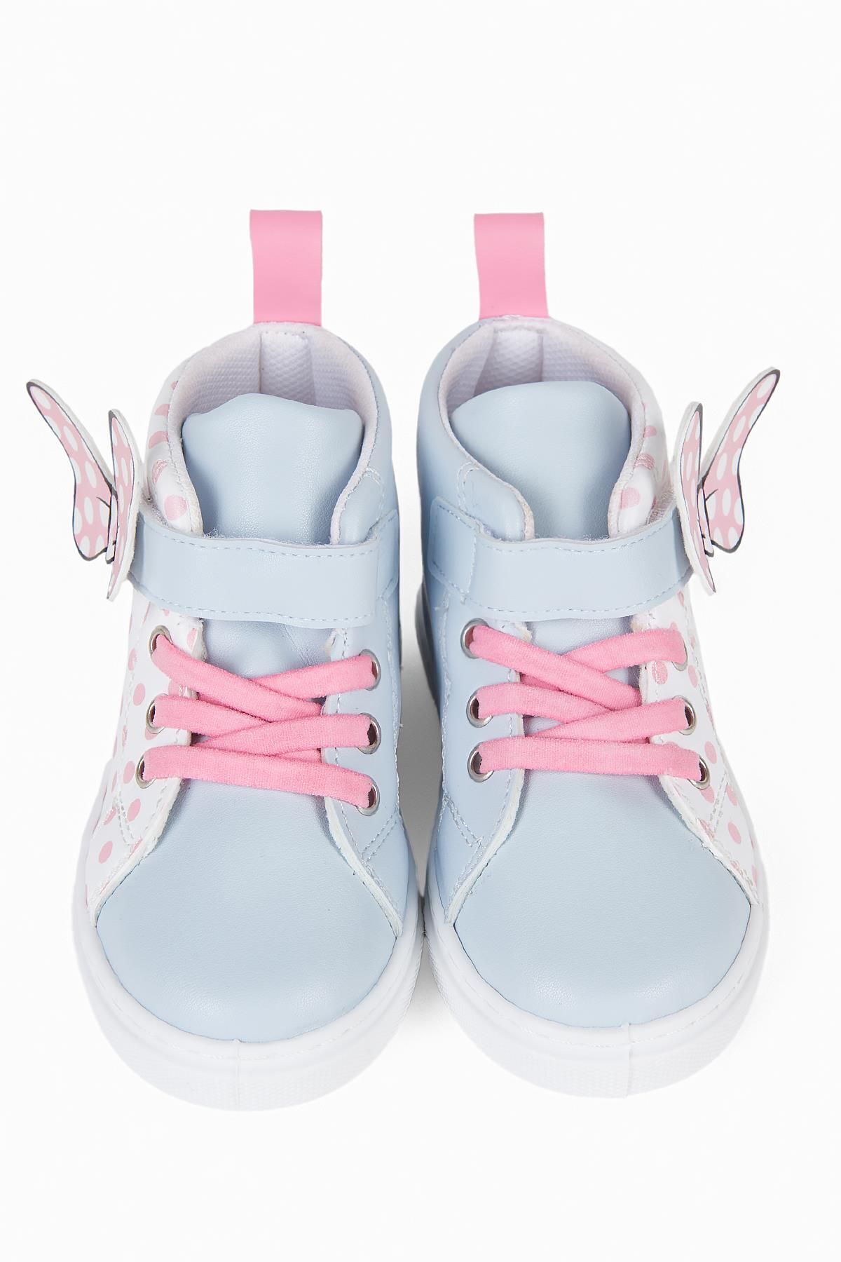First Step-Pink Polka Dot Patterned Ribbon Detailed Velcro Elastic Girl's Sneaker Sports Shoes-s-1005 4