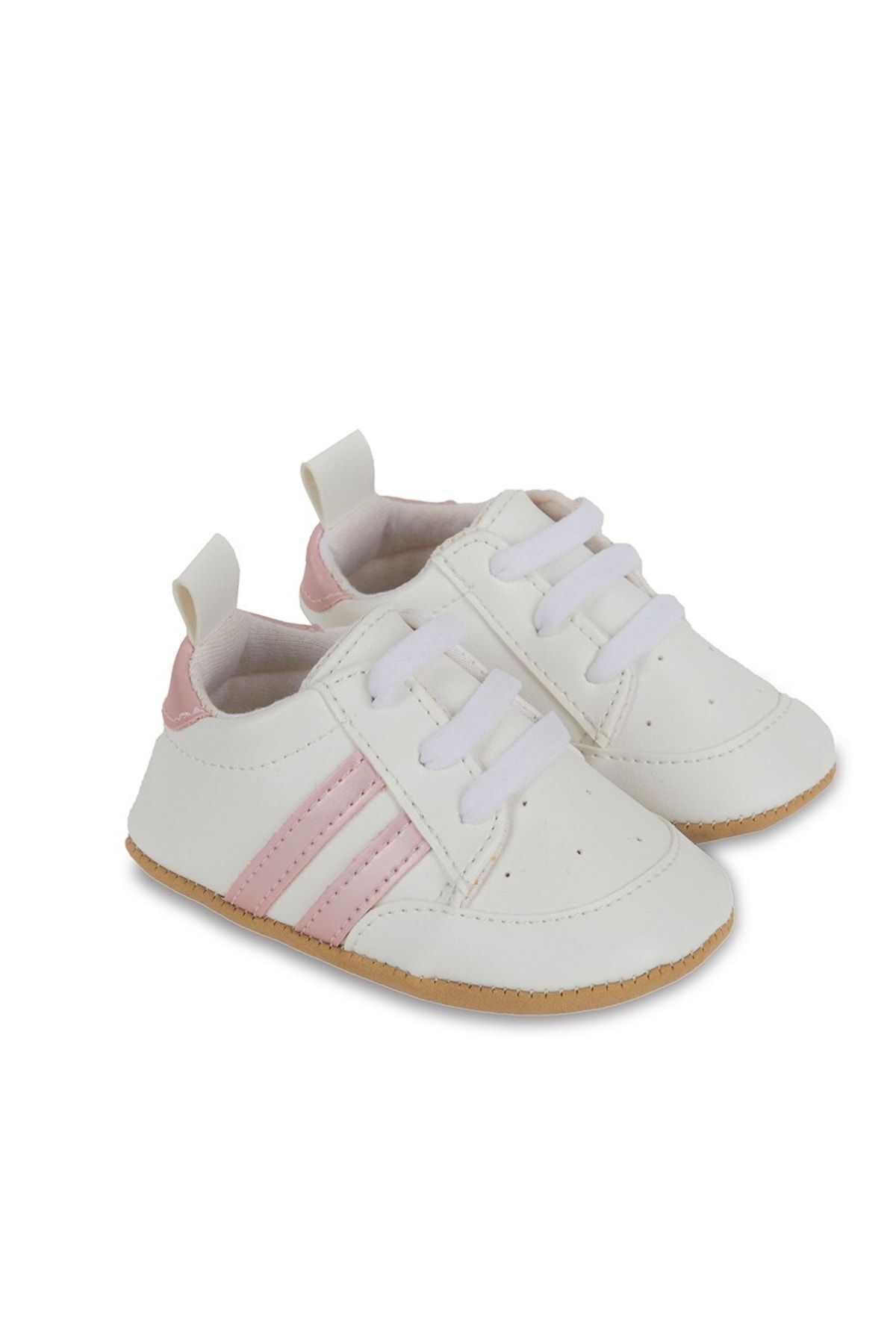 First Step Pembe Çizgili Beyaz Kız Bebek Spor Patik Ilk Adım Ayakkabısı-g-2354 fotoğrafı 2 (önizleme)