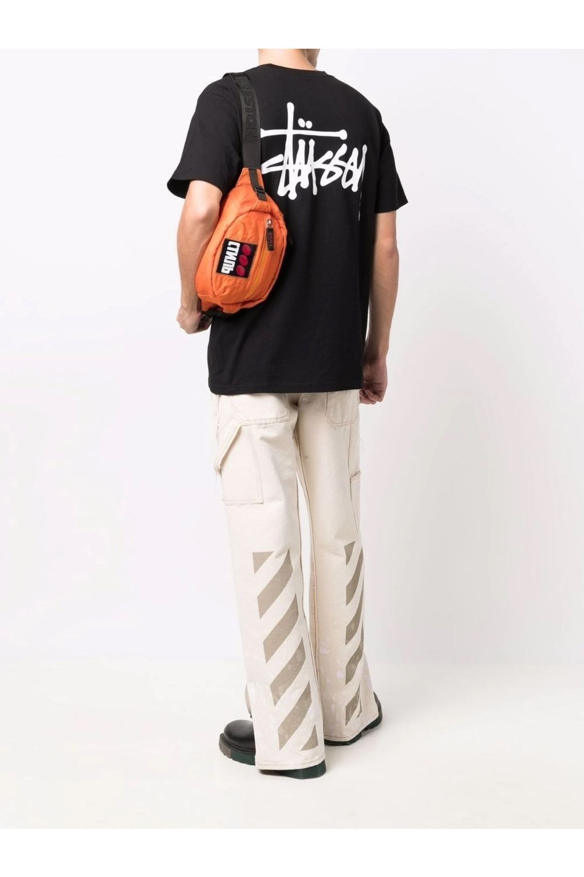 Stussy-Black Back Printed Unisex Short Sleeve T-shirt 5