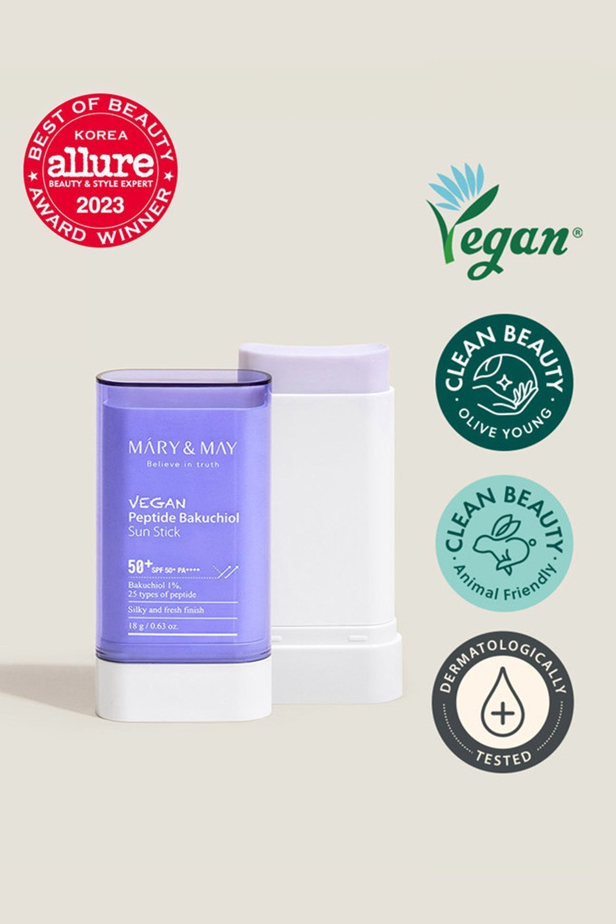 mary&mary Mary and May Vegan Peptide Bakuchiol İçeren Güneş Koruyucu Stick SPF50+ 18g