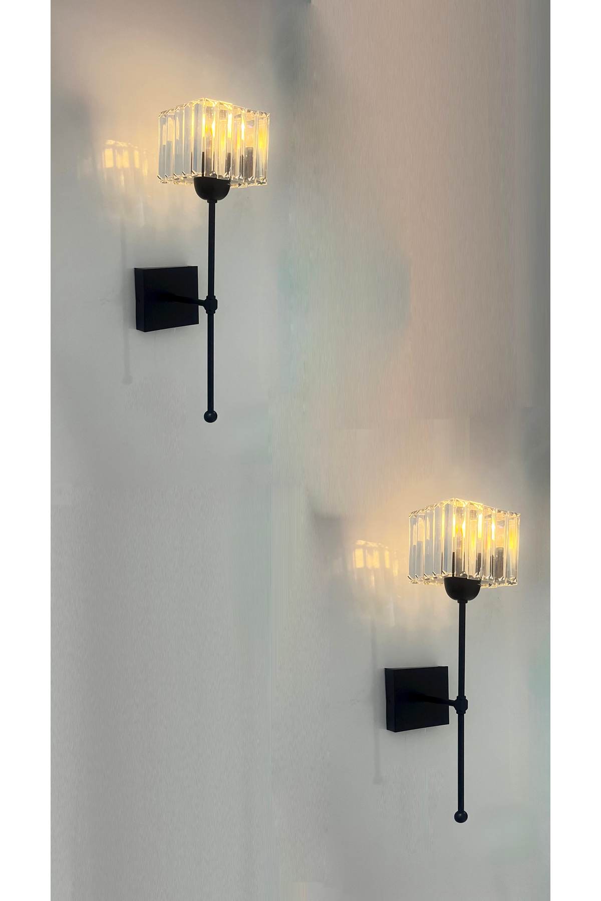 Feza Rechargeable Battery Powered Sconce Helios Metal Black Sconce with Crystal Gemstone - 2 Pieces- Rechargeable Battery,Bulb,Cable Included