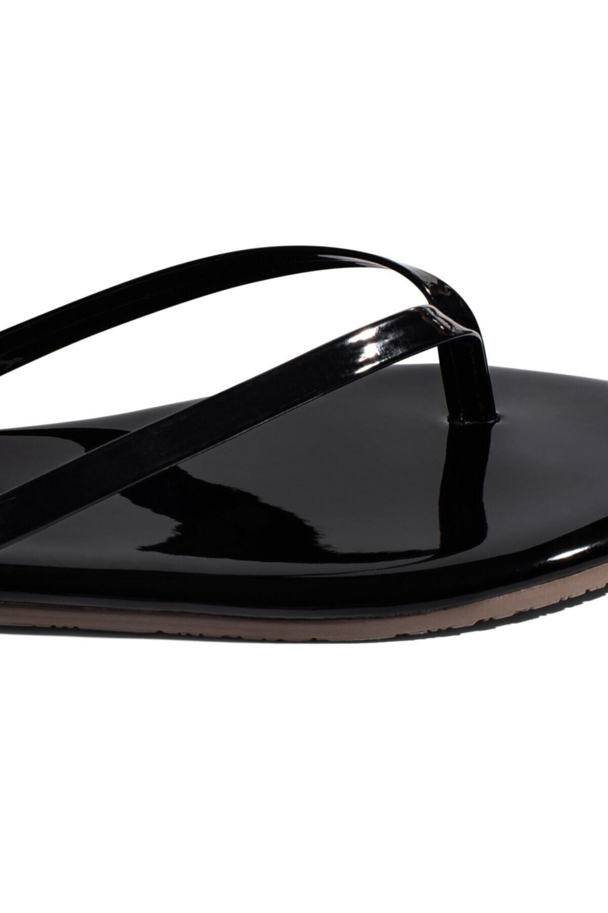 Tkees-Women's Black Patent Leather Stylish Daily Flip Flops 4