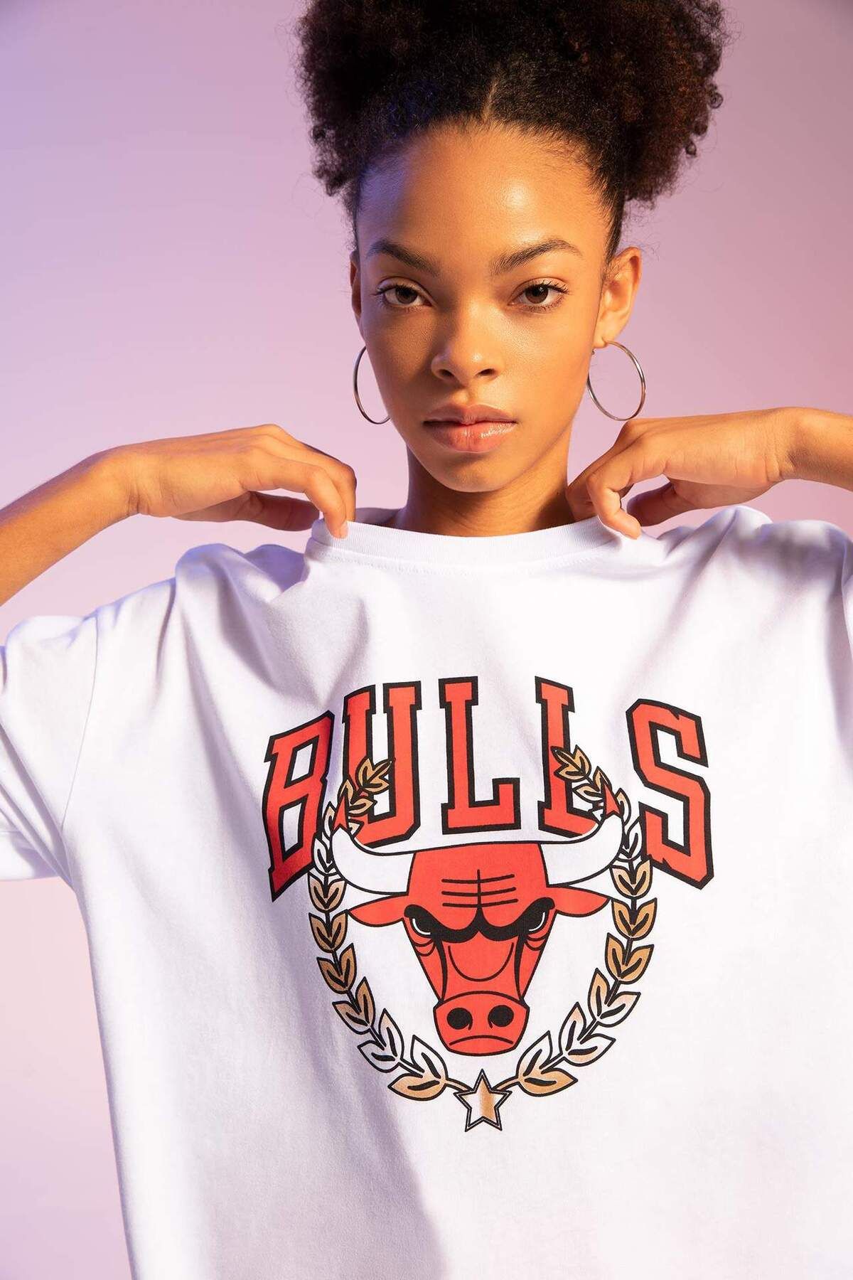 DeFacto Tricou Cu Mânecă Scurtă Fit Nba Chicago Bulls Oversize Fit Crew Deck Femeie - L