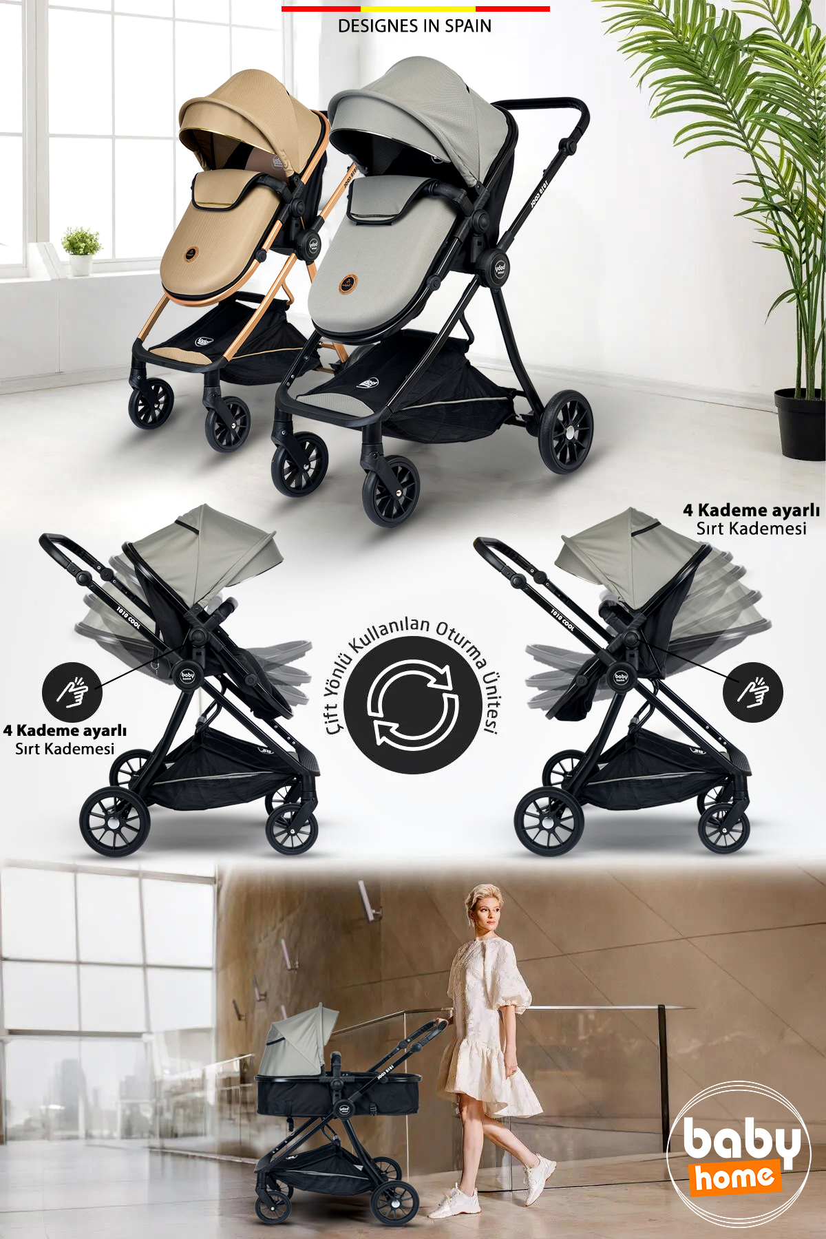 Baby Home Ekonomi Paket 10 In 1 1010 Travel Sistem Bebek Arabası 560 Oyun Parkı Yatak Beşik Ve Mama Sandalyesi fotoğrafı 3 (önizleme)