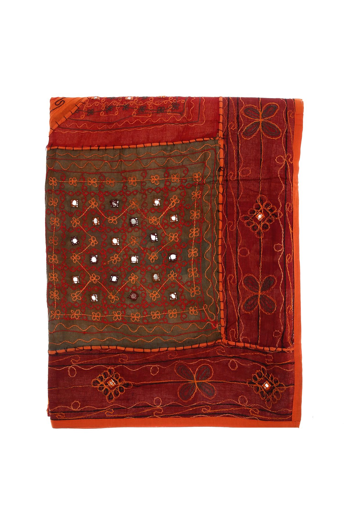 TUNCAY TEKSTİL-Patchwork Indian - Handwork Bed Frame with Mirror and Forty Patches 3