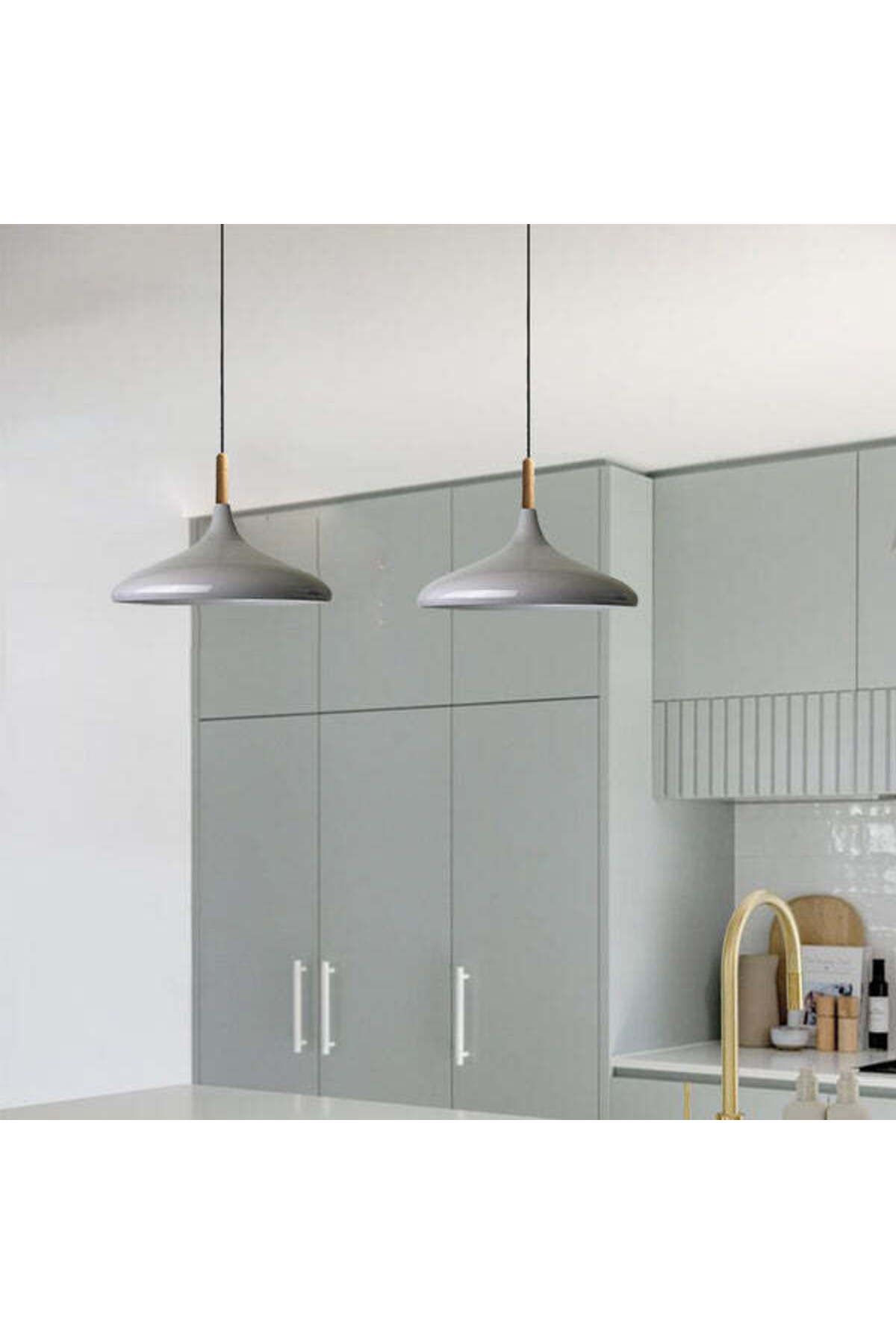 Bamyum-Champion Pendelleuchte, aus Holz und Metall 35 cm, Grau Lampe 3