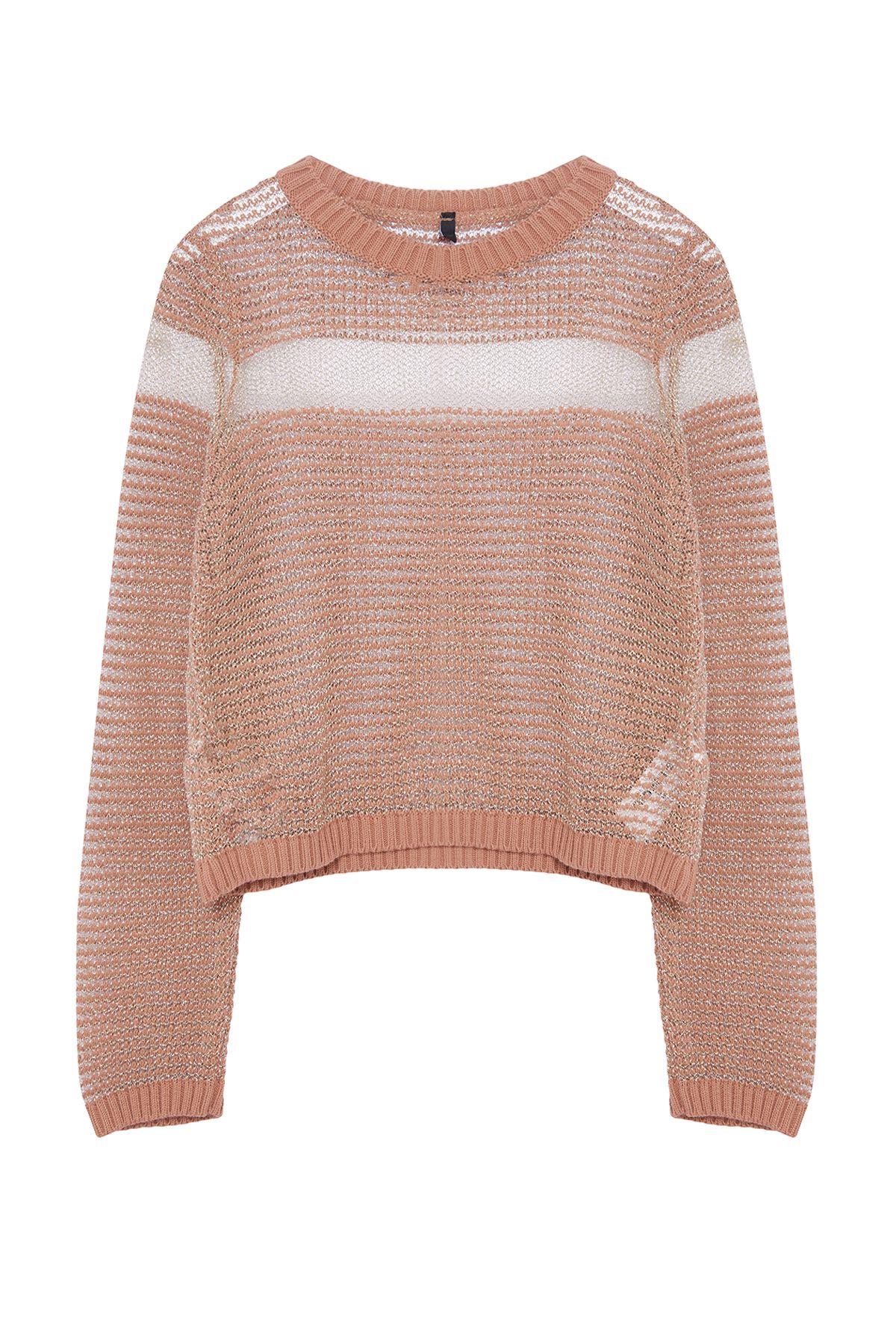 Trendyol Collection-Glitter Transparent Transitional Camel Crop Knitwear Sweater - Twoaw25Kz00140 6