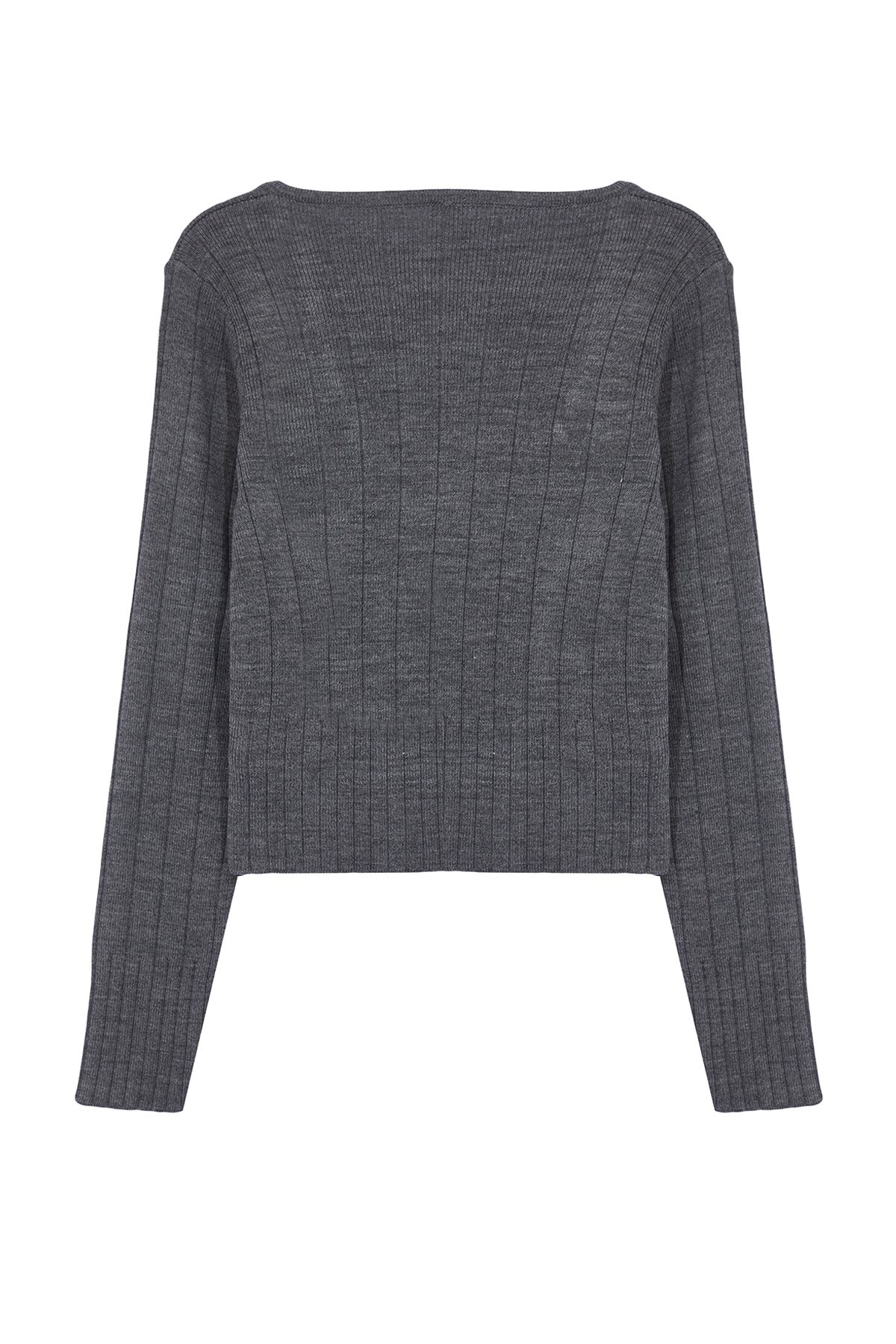 Trendyol Collection-Anthracite Knitwear Sweater - Crop Square Collar, TWOAW24KZ01199 7