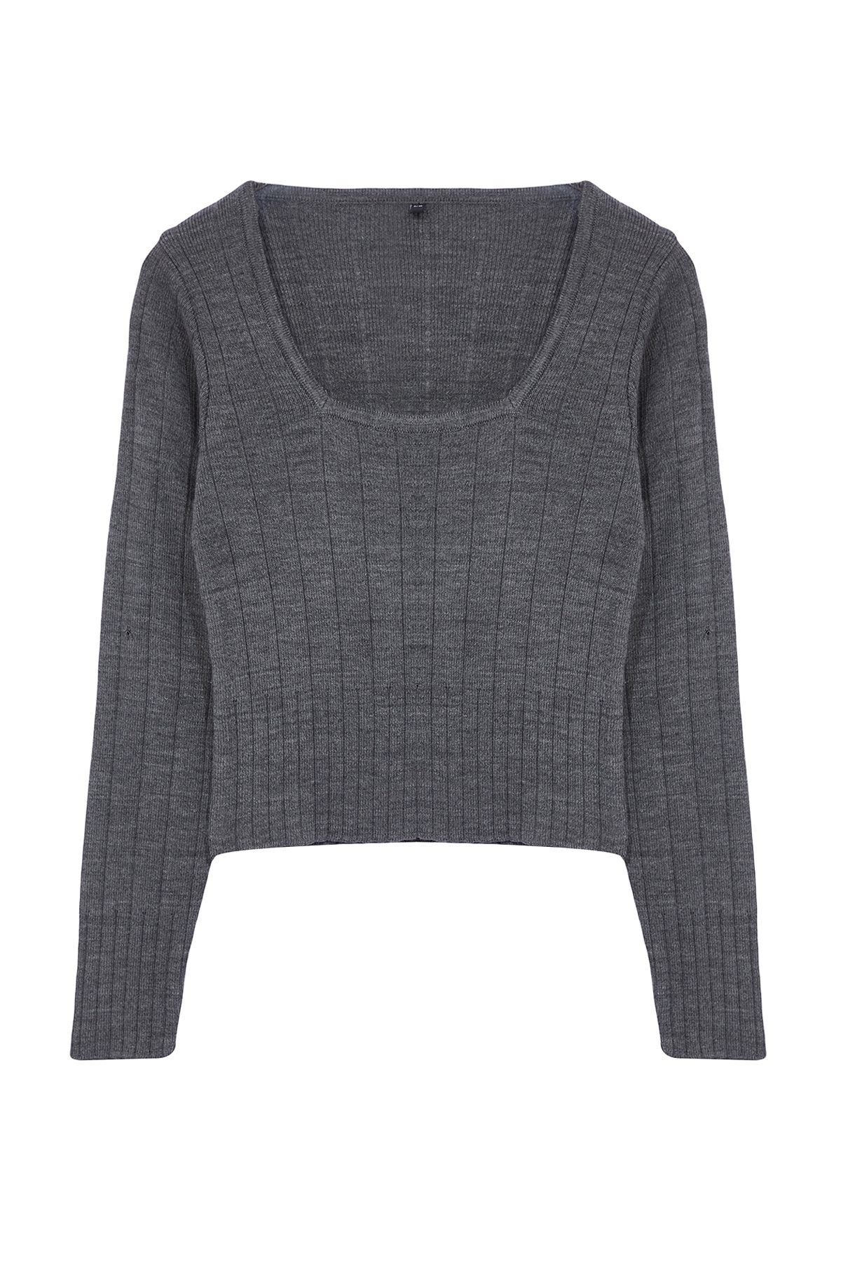 Trendyol Collection-Anthracite Knitwear Sweater - Crop Square Collar, TWOAW24KZ01199 6
