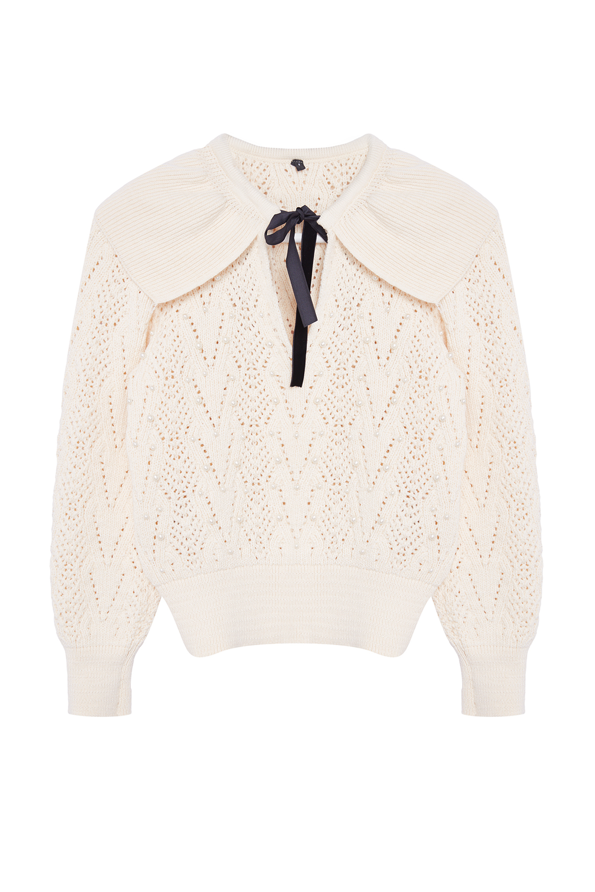 Trendyolmilla  Taş Yumuşak Dokulu Kurdele/Fiyonk Ve İnci Detaylı Polo Yaka Triko Kazak TWOAW25KZ00158 - Görsel 6