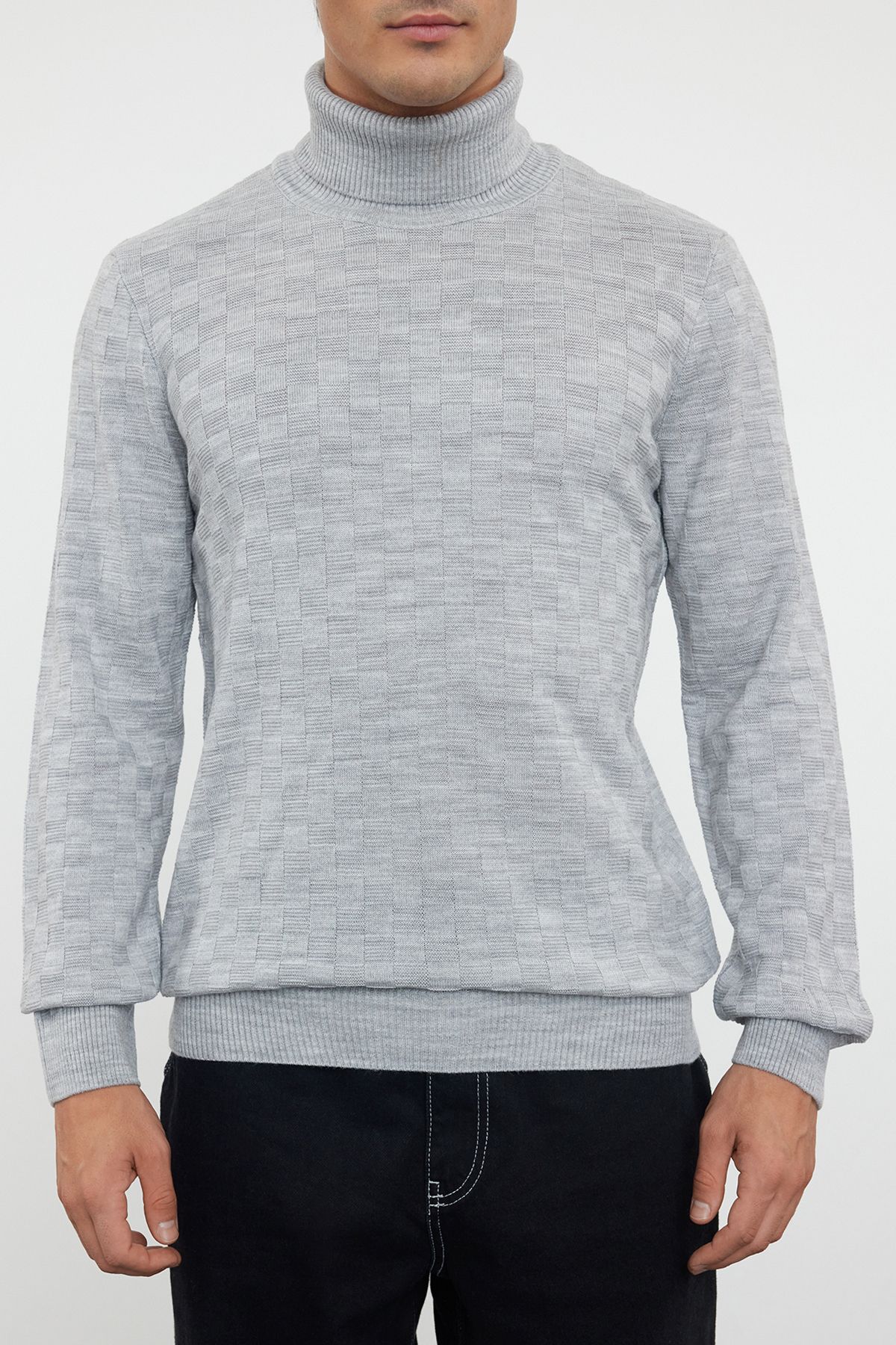 Trendyol Collection-Grauer Herren-Strickpullover mit Rollkragenpullover TMNAW20VK0004 3