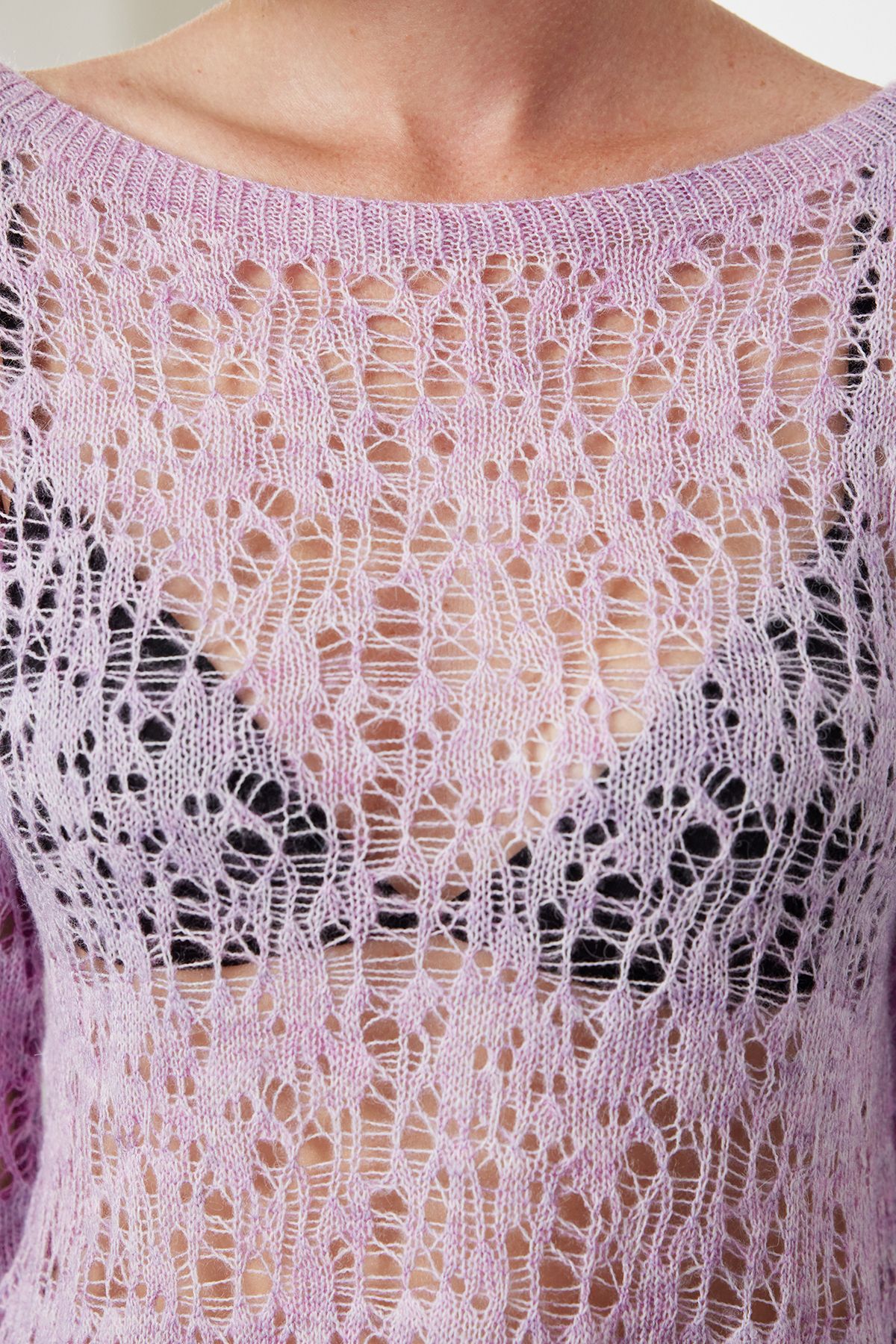Trendyol Collection-Lilac Thin Knitwear Sweater - Soft Texture and Openwork, TWOAW25KZ00012 4