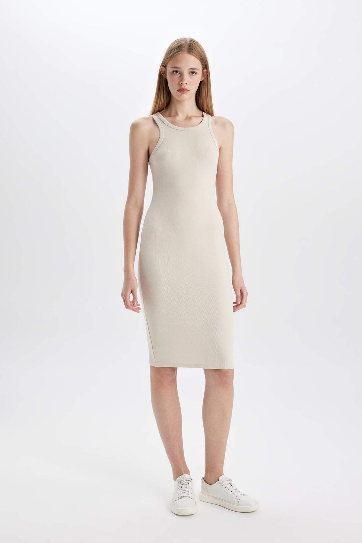 Bodycon Basic Halter Yaka Pamuklu Midi Askılı Elbise U8106az23sm