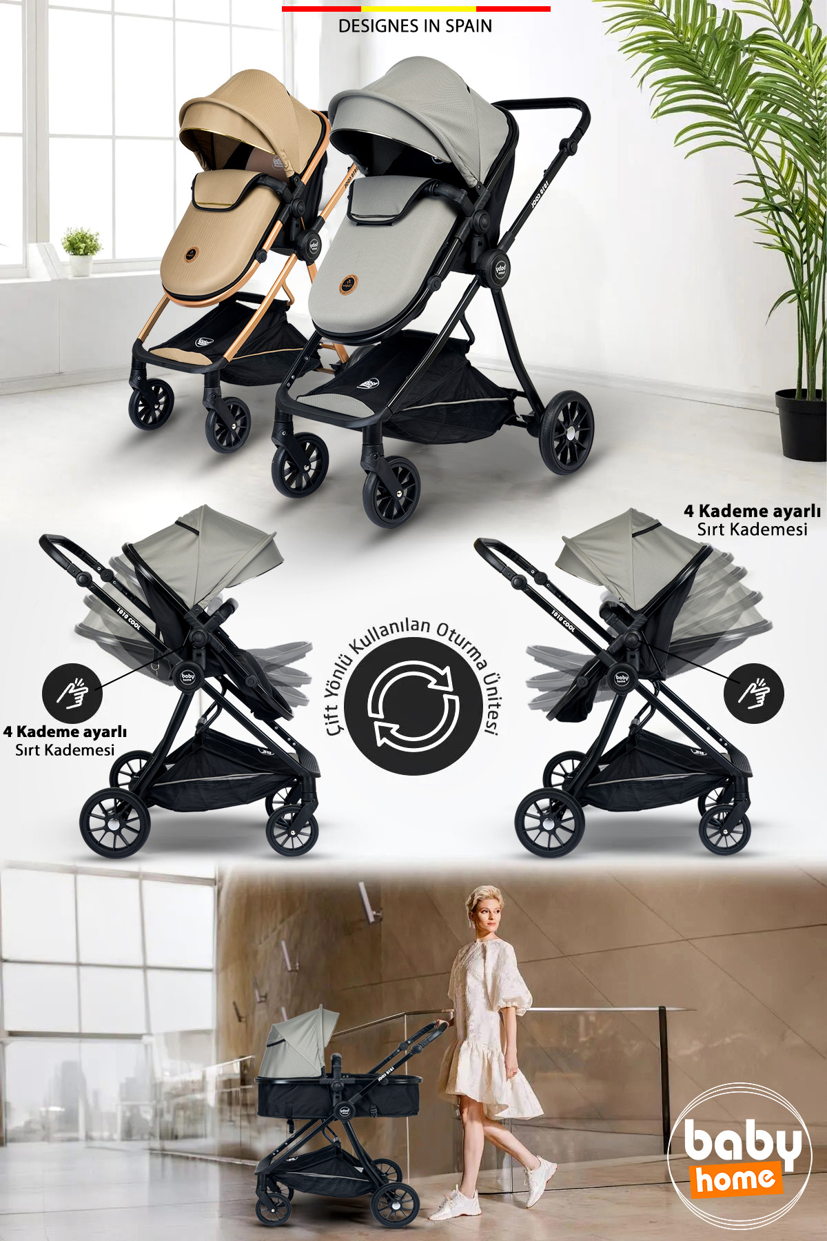 Baby Home Ekonomi Paket 10 In 1 1010 Travel Sistem Bebek Arabası 560 Oyun Parkı Yatak Beşik Ve Mama Sandalyesi fotoğrafı 3 (önizleme)