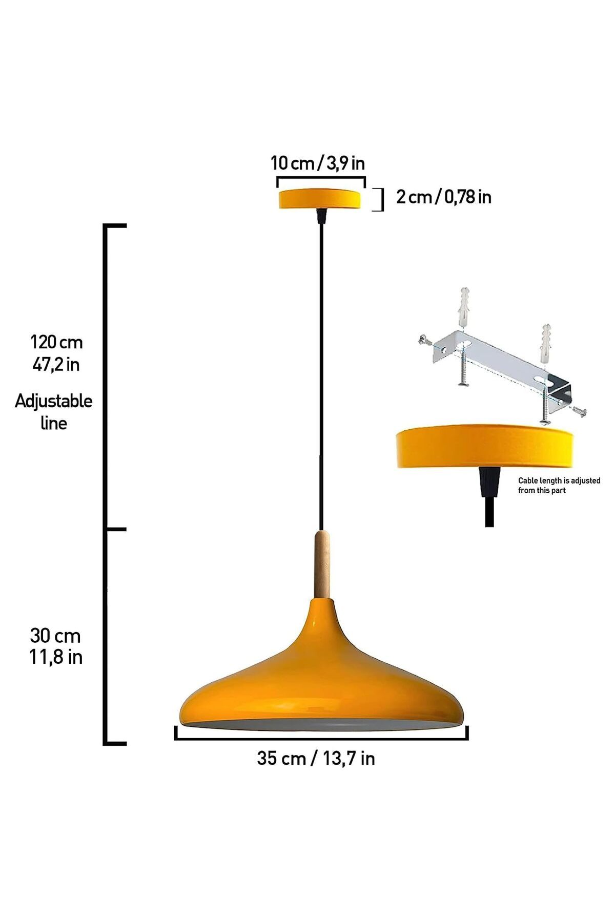 Bamyum-Champion Pendelleuchte, aus Holz und Metall 35 cm, Gelbe Lampe 4
