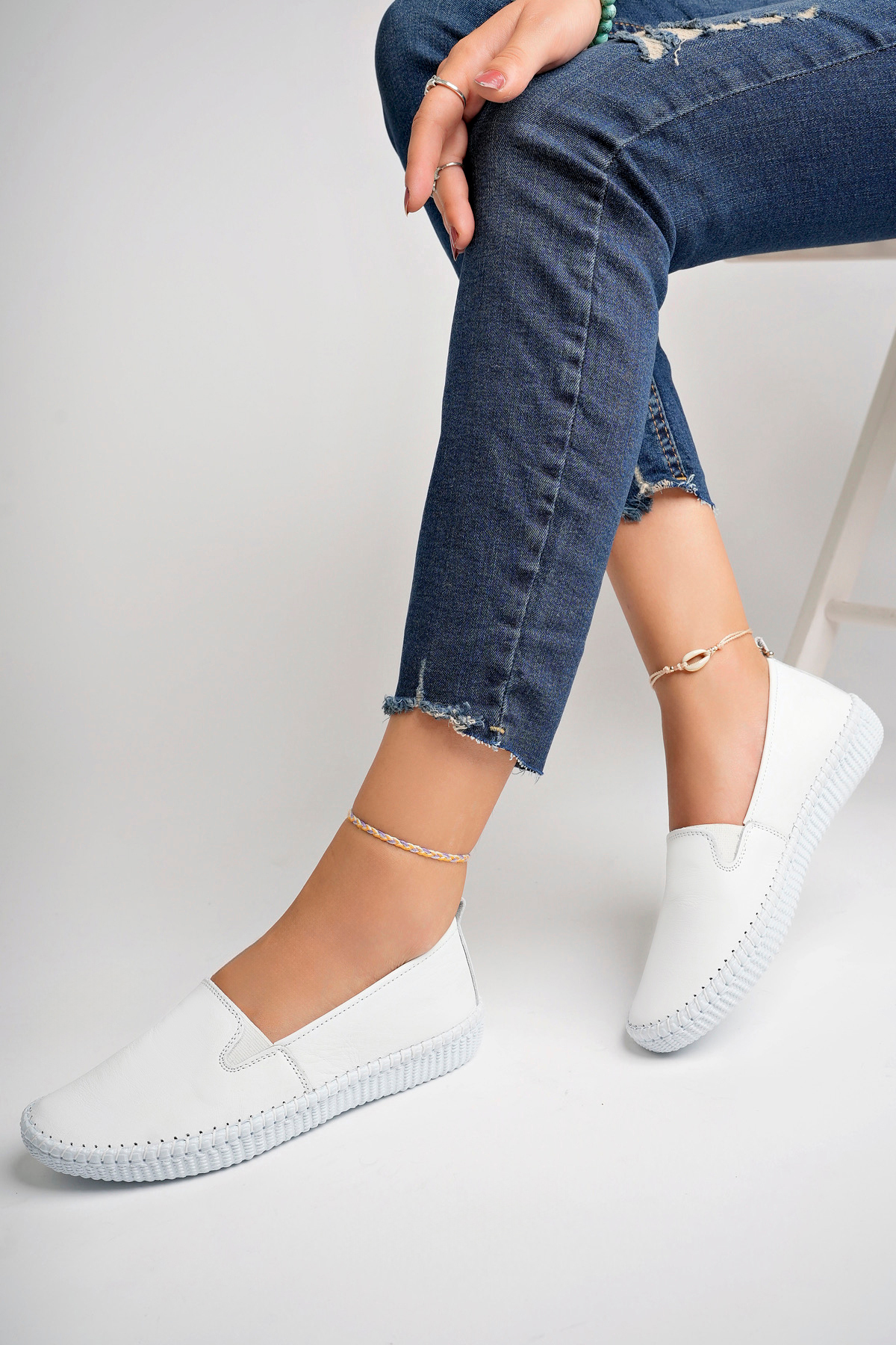 Deripabuc  Hakiki Deri Beyaz Kadın Deri Babet Dp62-8002 - Görsel 3