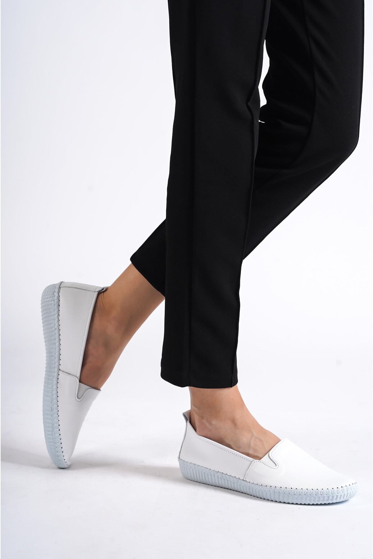 Deripabuc  Hakiki Deri Beyaz Kadın Deri Babet Dp62-8002 - Görsel 4