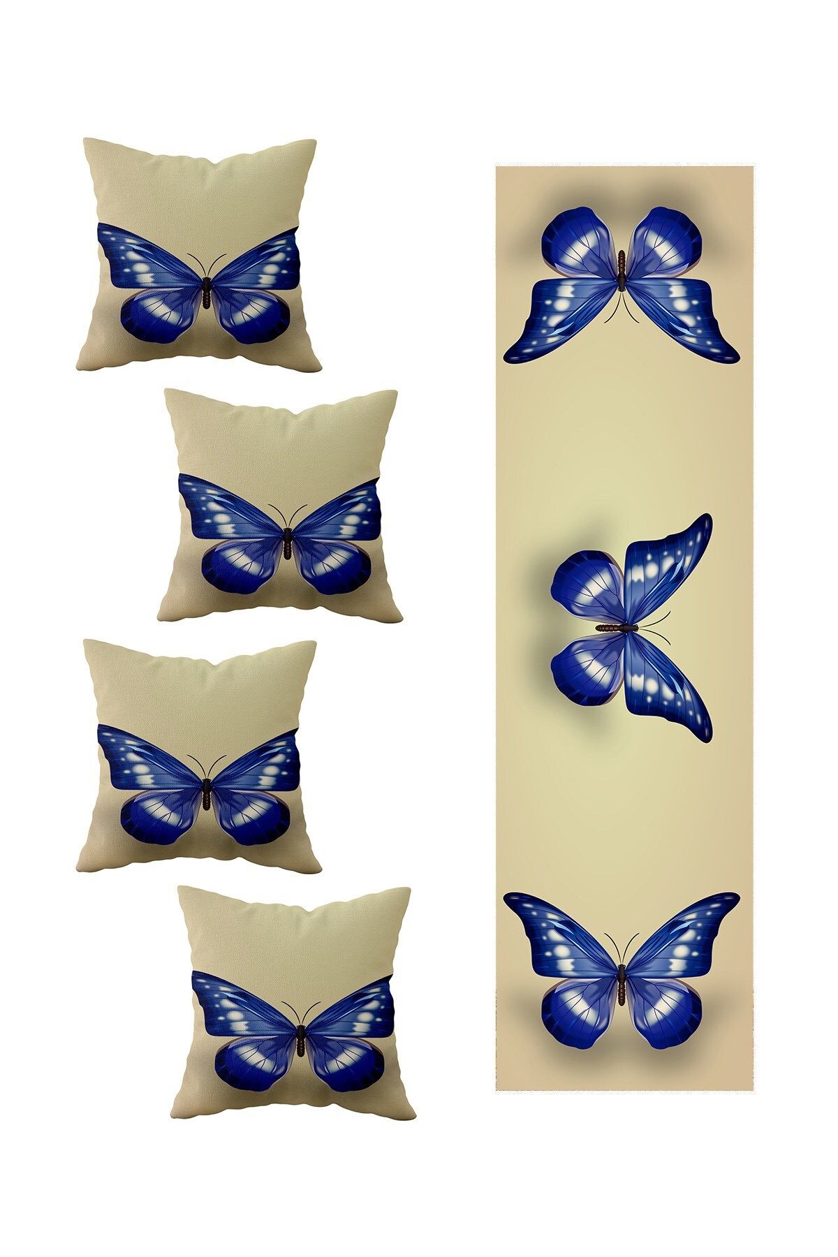on the clouds Model Vintage Cu Fluturi Albastru - Set De 4 Alergători Decorativi - One Size