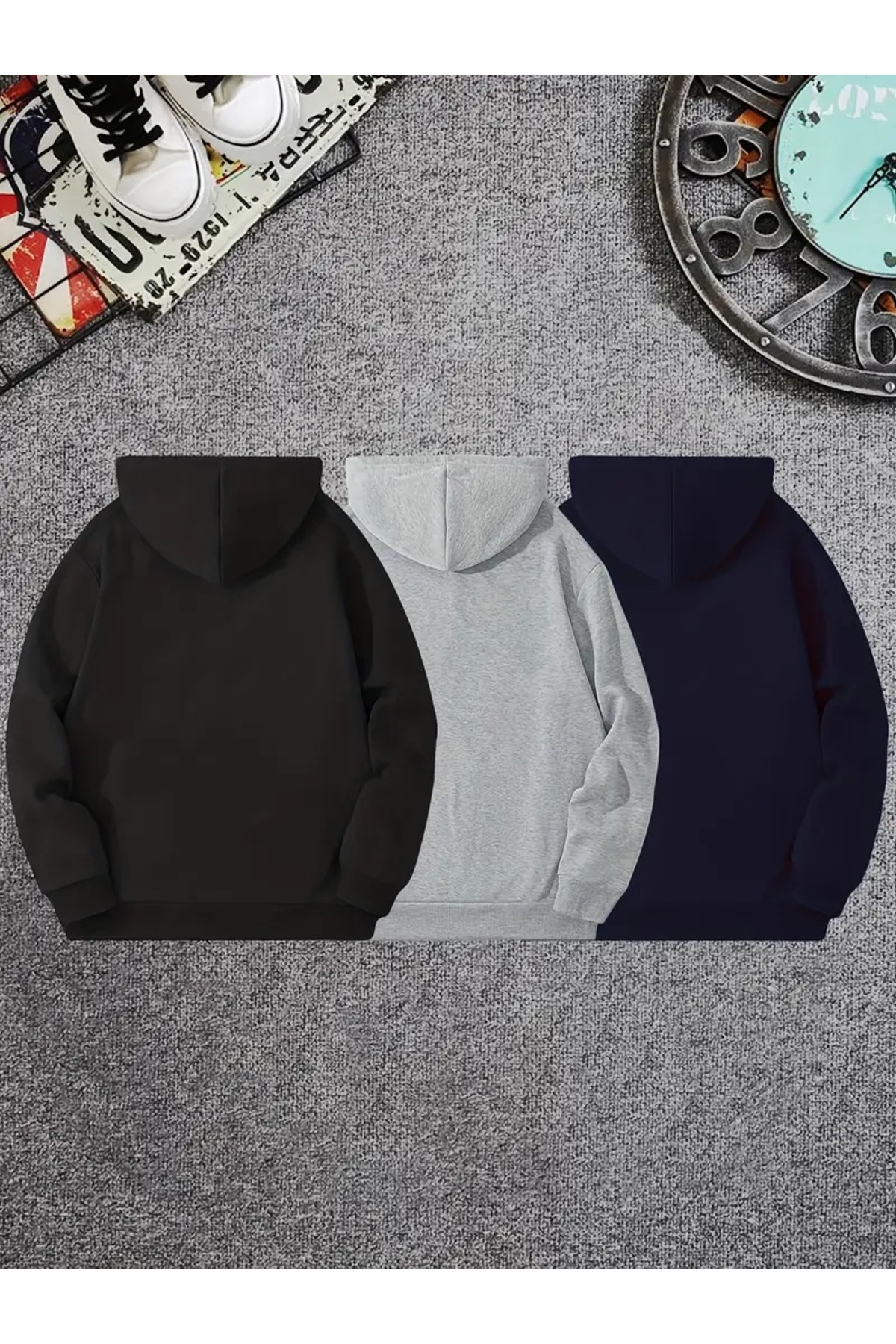 EYAX MODA 3'lü Paket Kapüşonlu Oversize Sweatshirt - Unisex Sweatshirt görsel 2