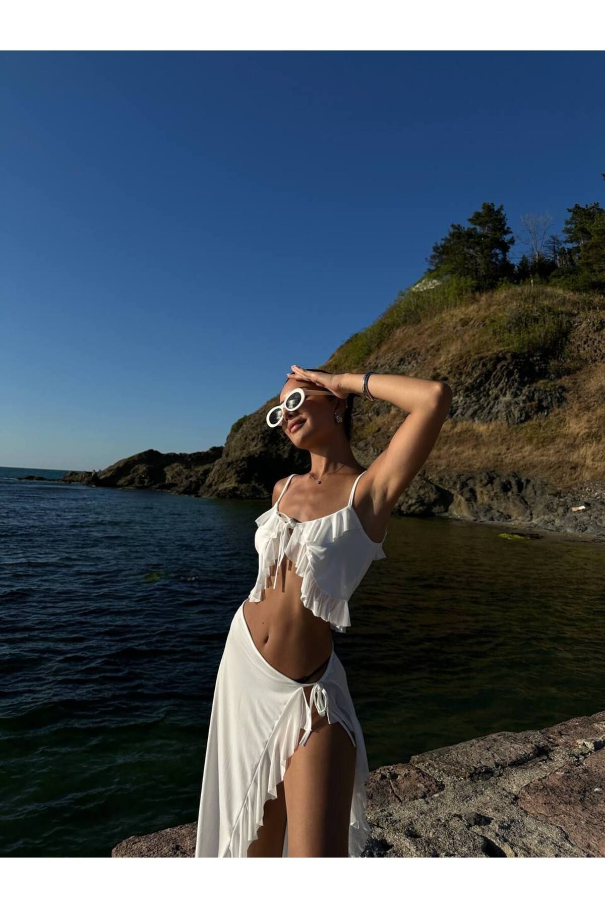WOMAN VISION-Tulle Sandy Fabric Crop Skirt and Pareo - Beach 005 8