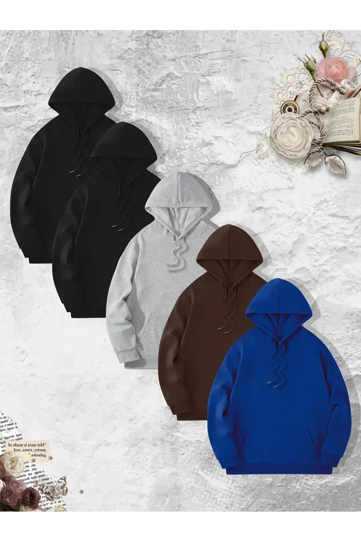 EYAX MODA 5'li Paket Büyük Beden Kapüşonlu Sweatshirt - Unisex Sweatshirt