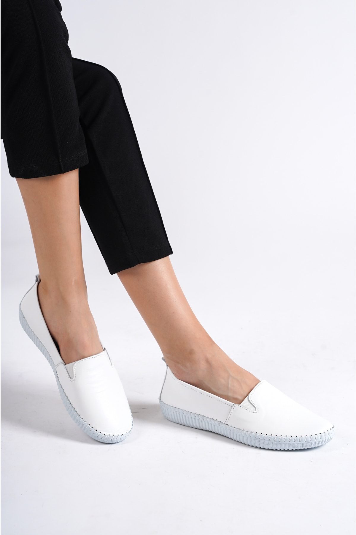 Deripabuc  Hakiki Deri Beyaz Kadın Deri Babet Dp62-8002 - Görsel 5