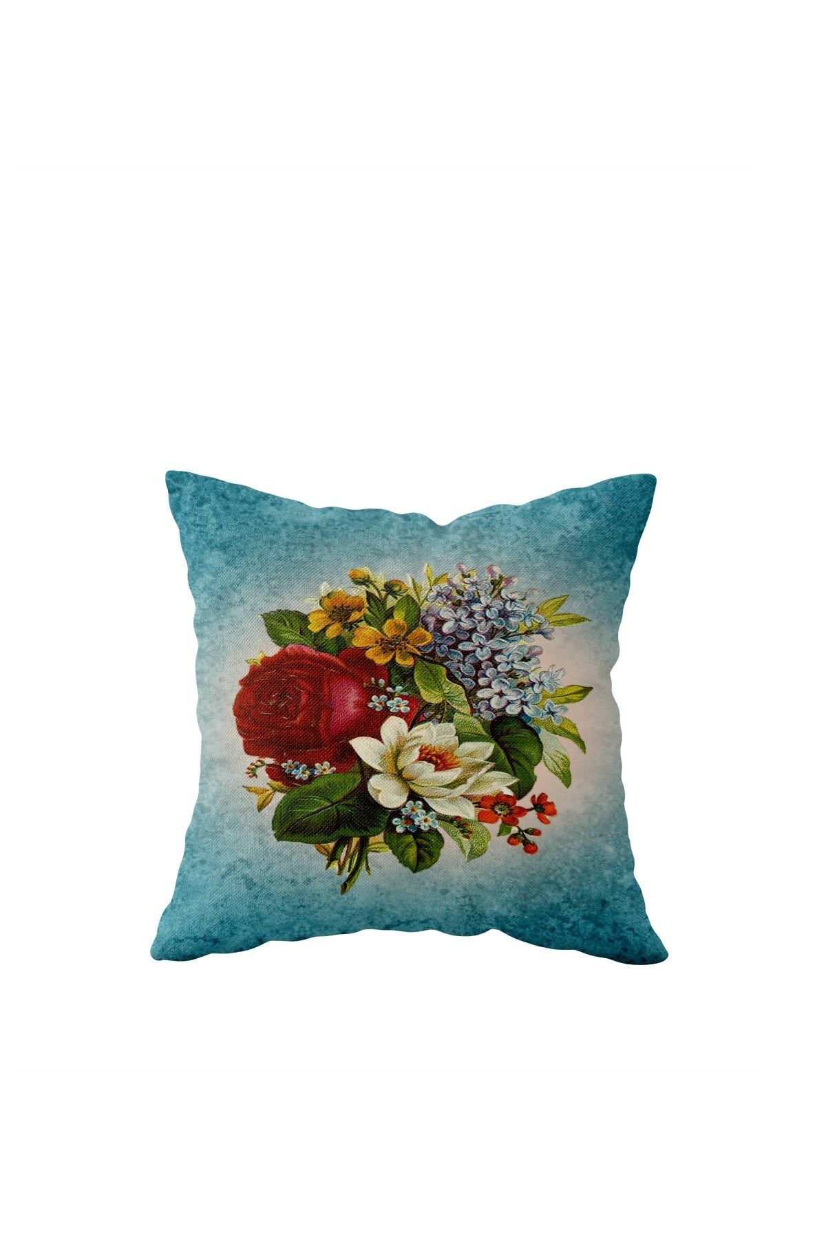 on the clouds-Turquoise Flower Patterned - Double Sided Hidden Zipper Pillow Case 1