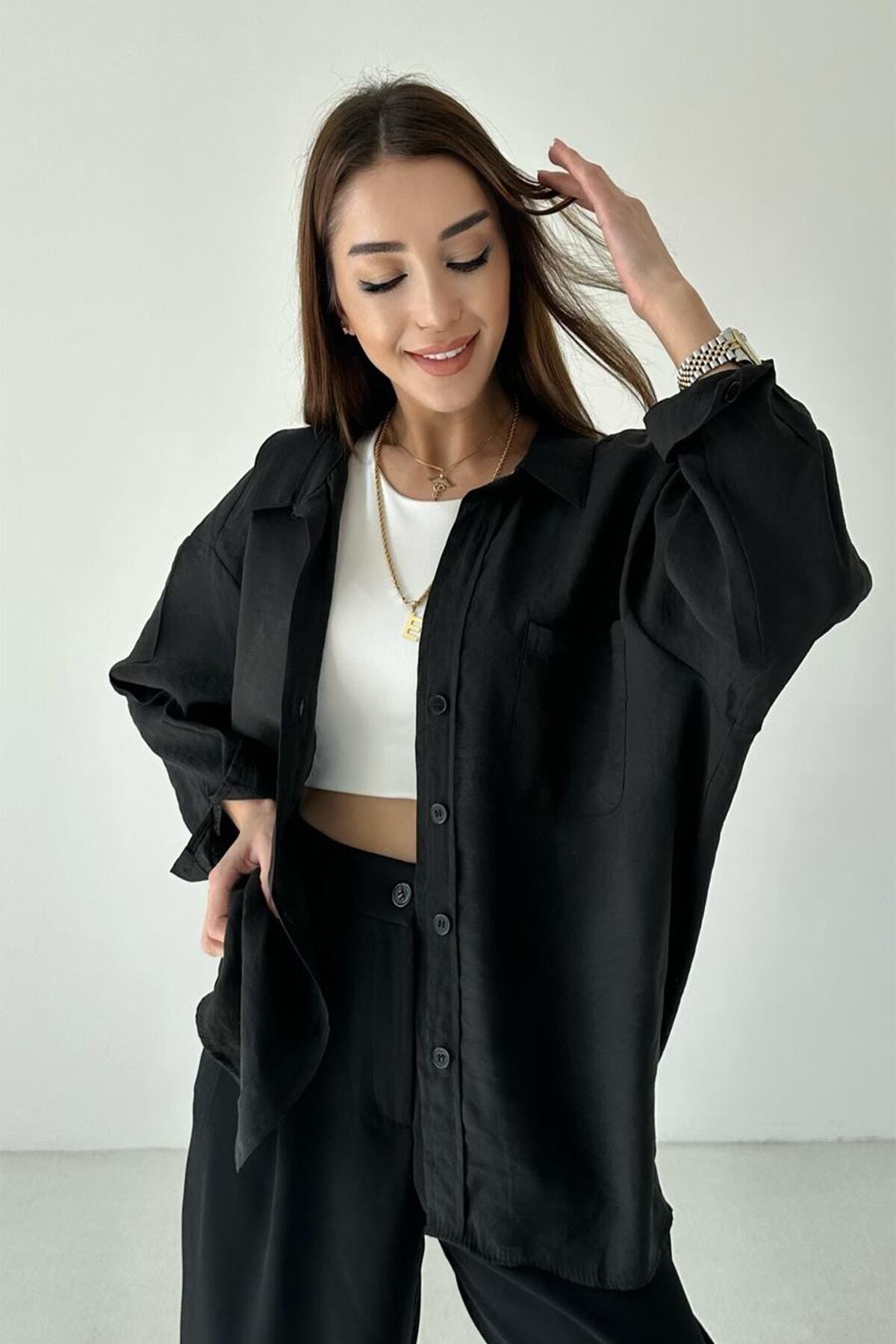 Odastore Cămașă Oversize Pentru Femei - Design Cu Umăr Dezactivat Femeie - Standard