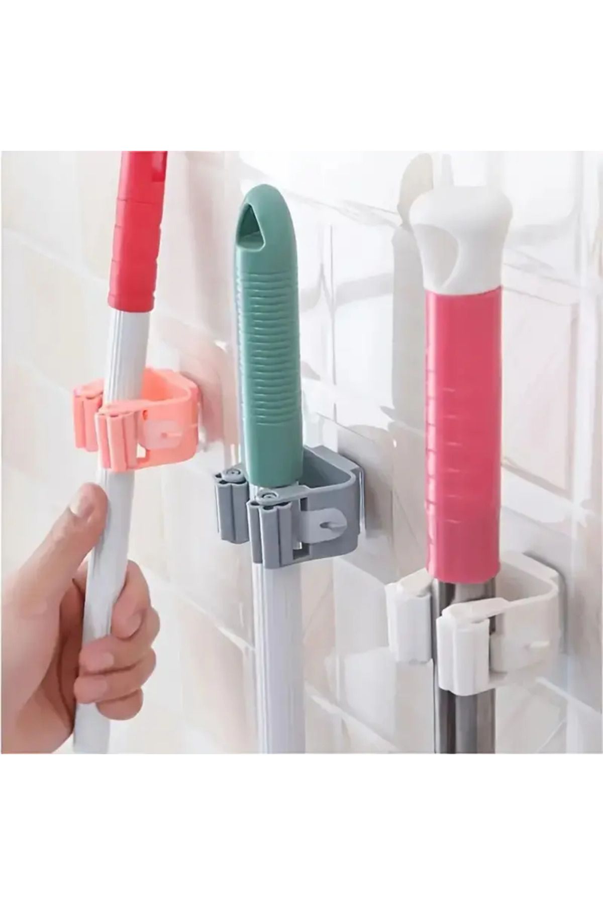 SAVORYHOME 4 Buc. Umeraș Pentru Mop Și Mătură Montat Pe Perete, Organizator Pentru Mop Din Plastic Fără Găurire Pentru Baie - One Size
