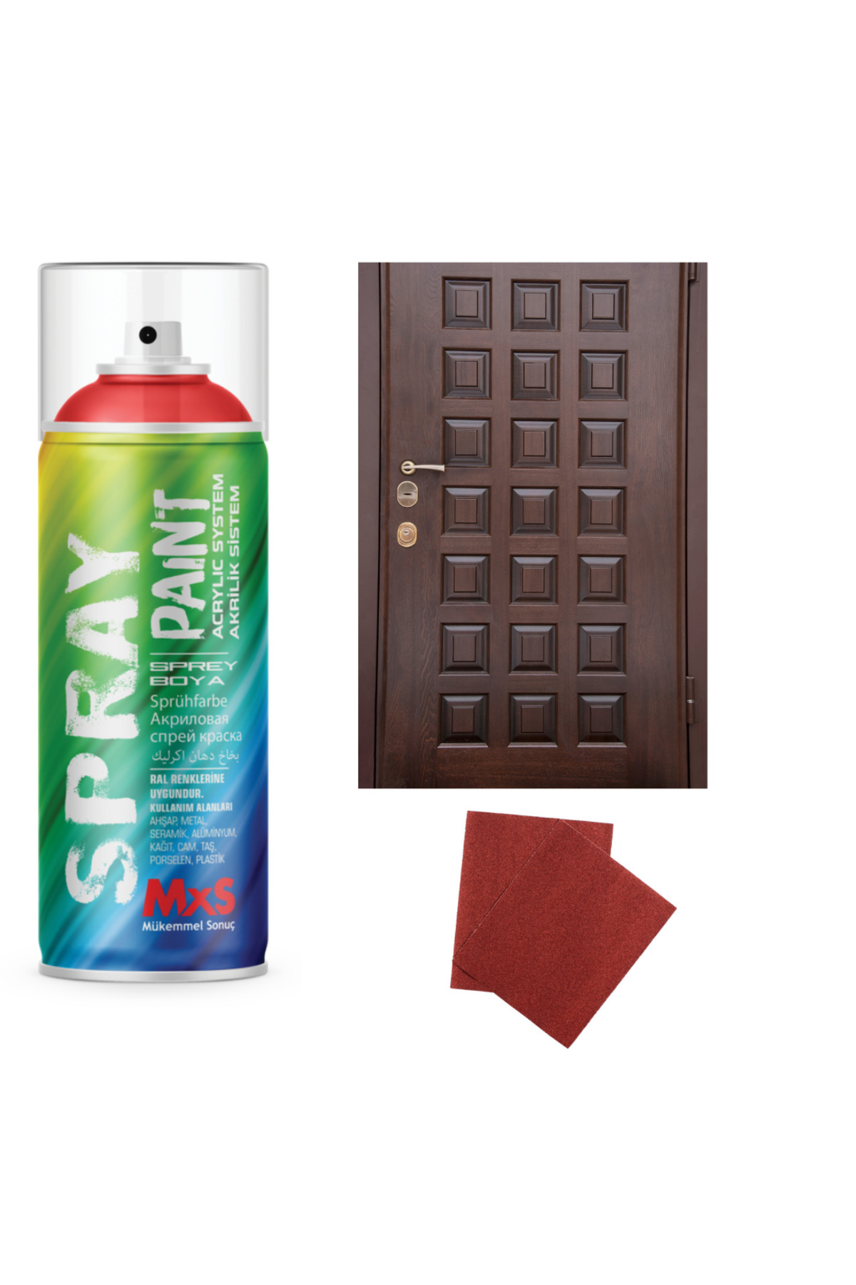 MxS PREMİUM AHŞAP-LAKE KAPI SPREY BOYA 400 ML + ZIMPARA