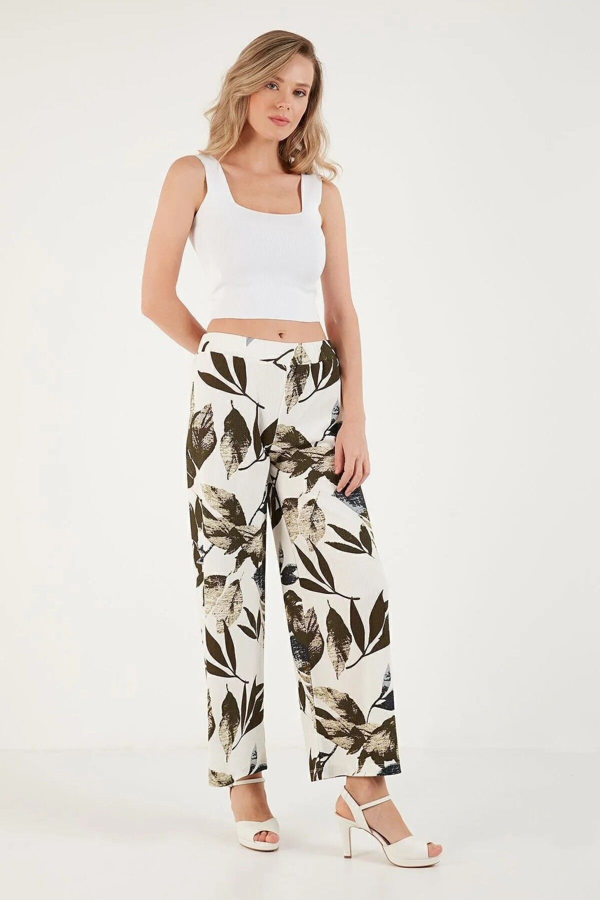 Patterned High Waist Premium Full Stretch Fabric Tiril Tiril Palazzo Pants PAN090