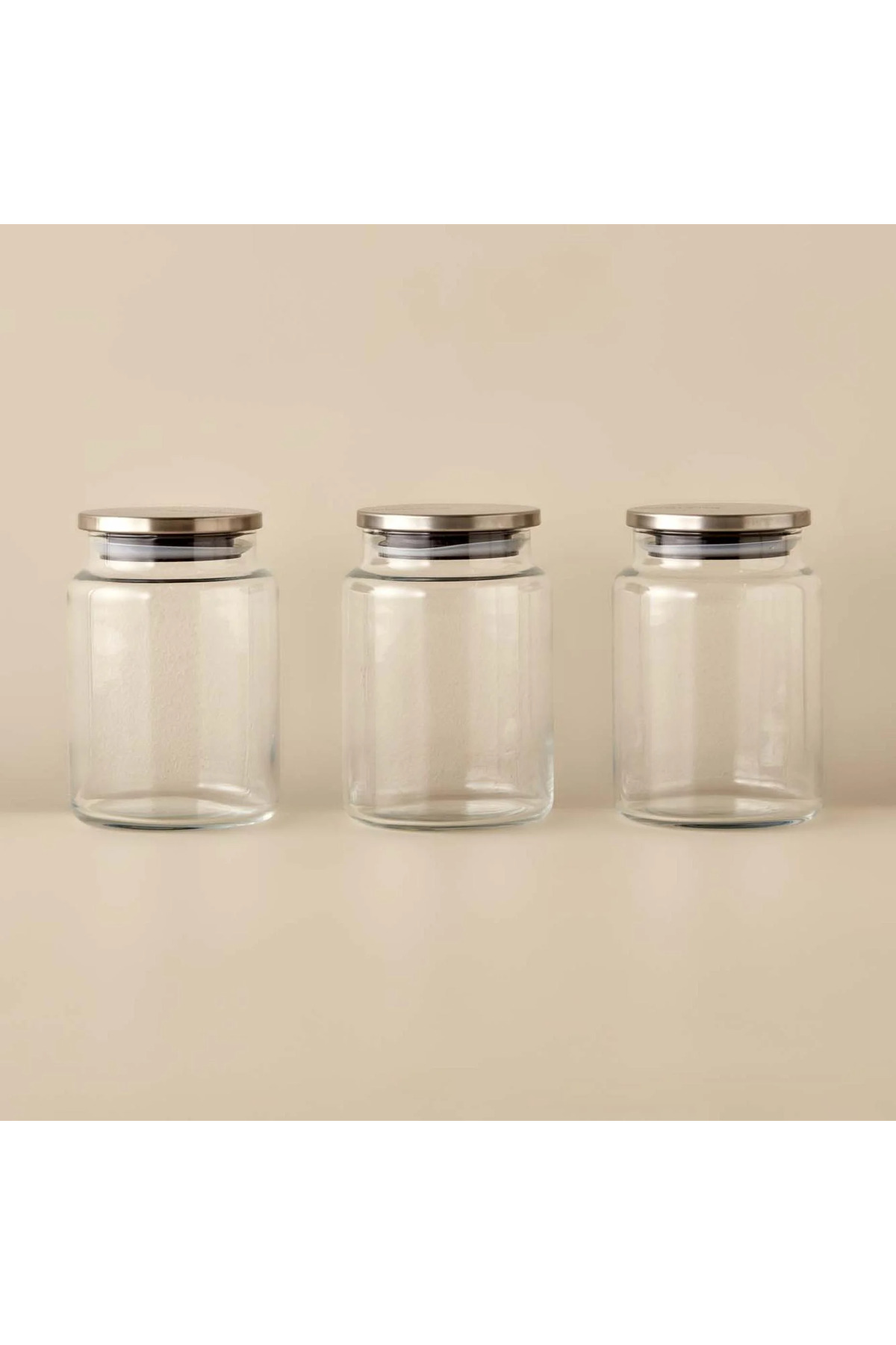3lü 810 mL Silikon Vakumlu Metal Paslanmaz Kapaklı Cam Kavanoz Seti
