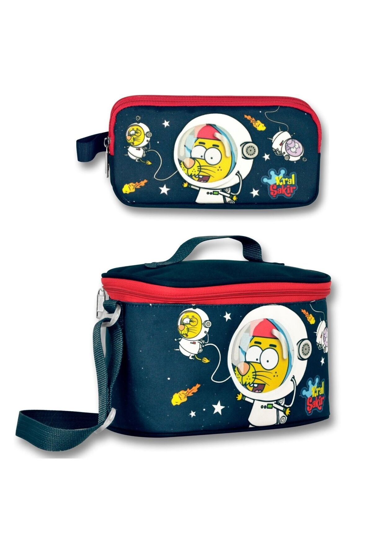 Kral Şakir Astranot Thermal Insulated Navy Blue Feeding and Pencil Bag Set - Boy