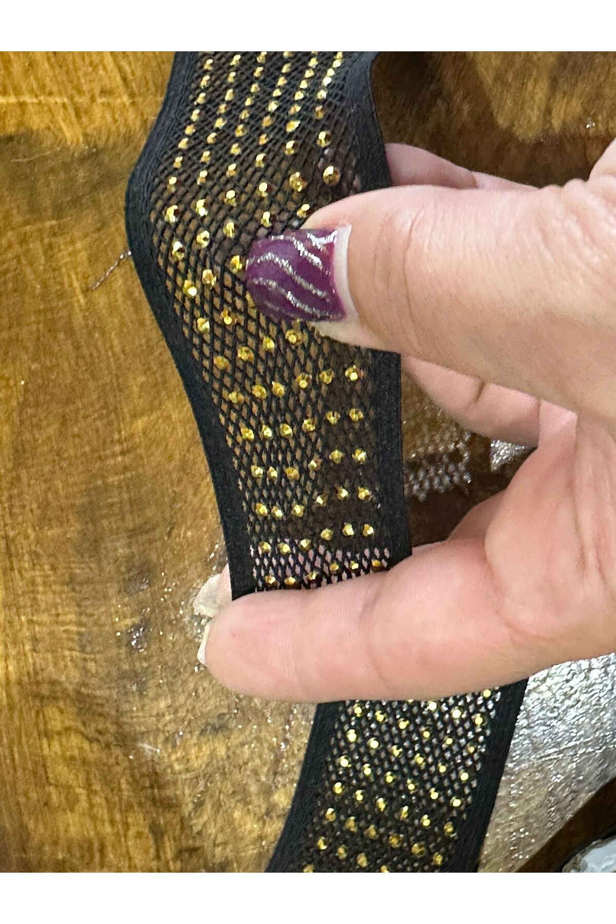 Gönülden Tasarım-Bandă elastică cu mărgele Sari neagră - Accesoriu pentru îmbrăcăminte pentru cusut - 3 cm (1 metru) 2