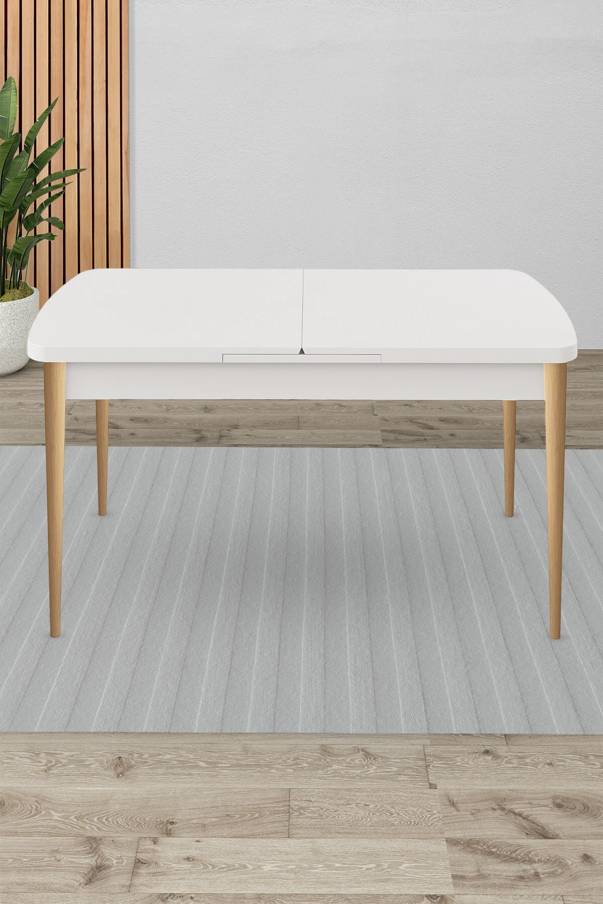 White 80x132 Extendable Dining Table Natural Wooden Leg