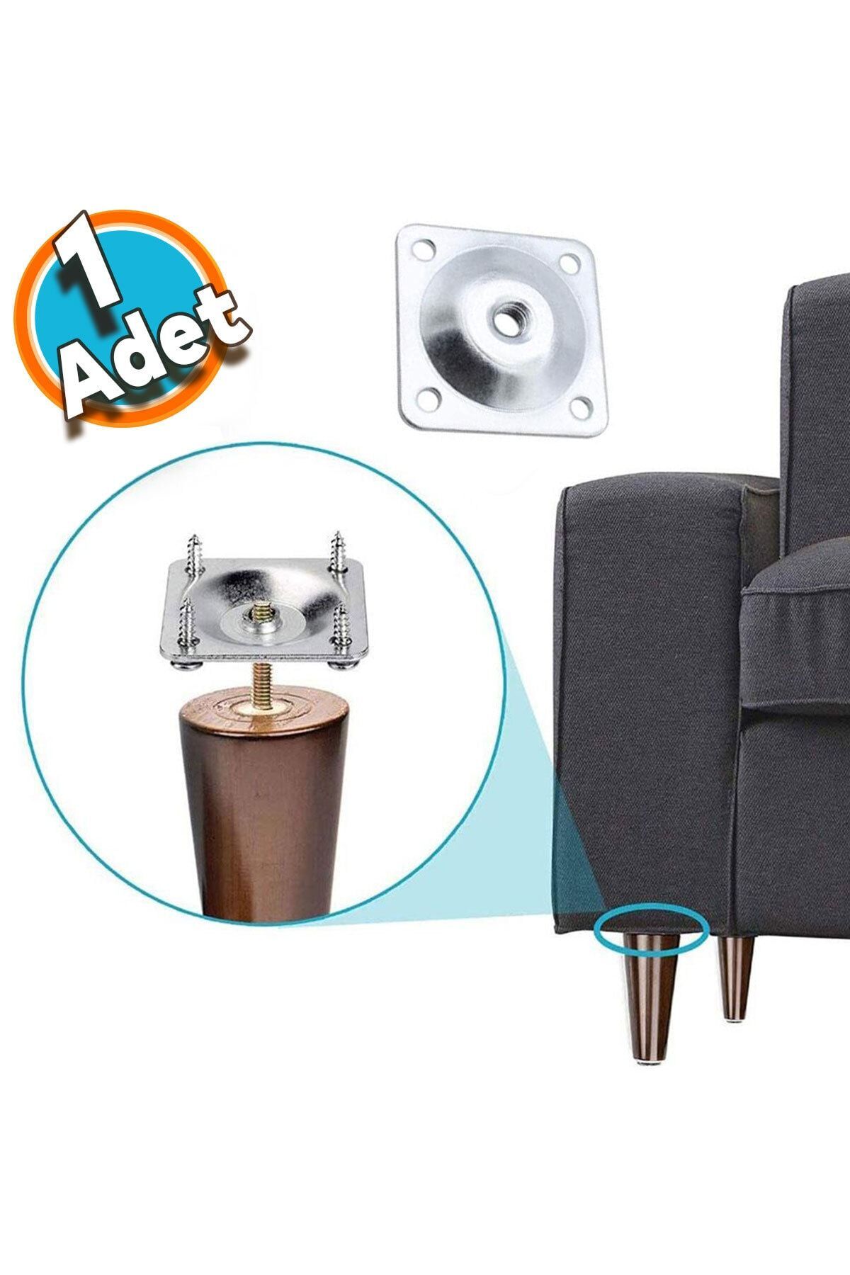 NZB Mobilya Kanepe Masa Baza Zigon Sehpa Ayağı Metal Bağlantı Aparatı M8 Civatalı Düz Ayak Tabanı (1 Ade