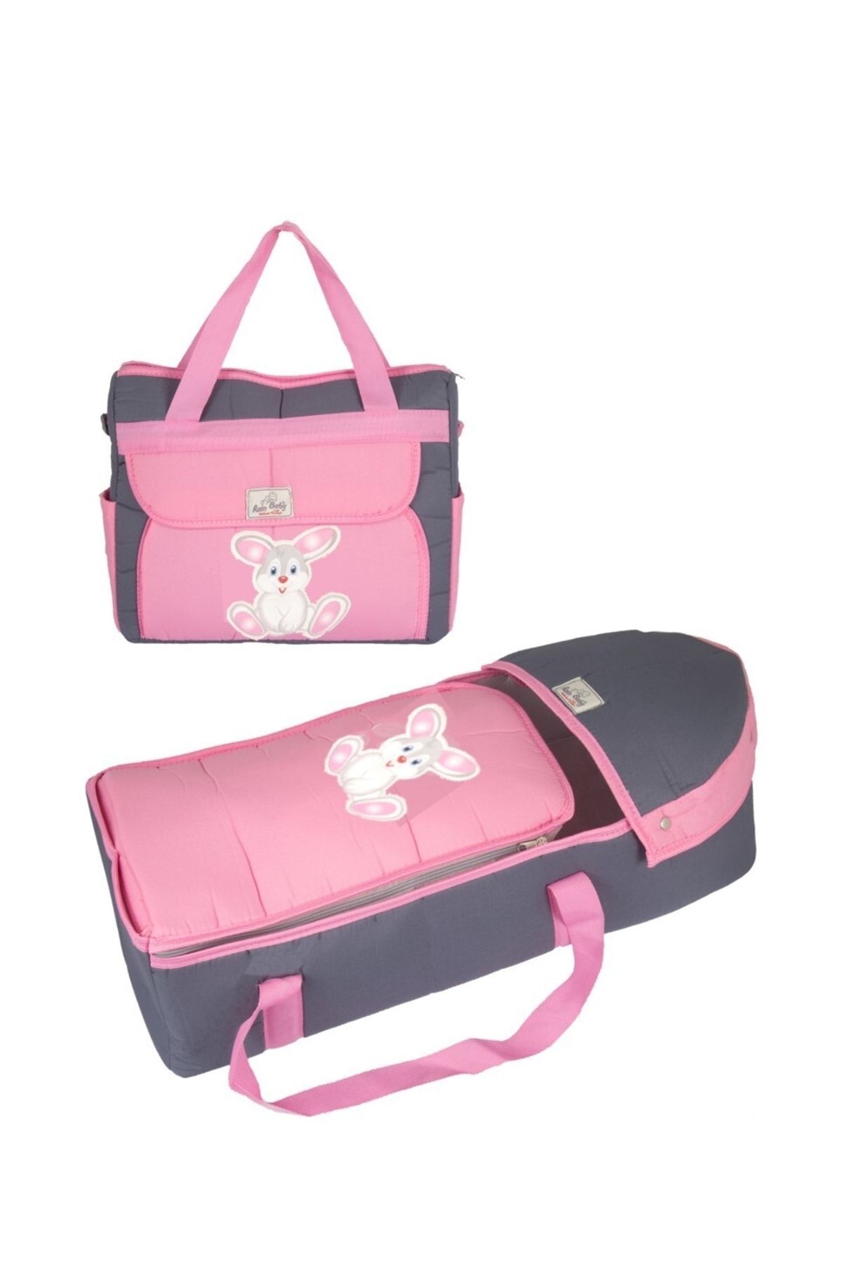 miniklife 2'li Bebek Taşıma Seti Mikro Tavşan Kabartmalı Portbebe Ve Bebek Bakım Çantası