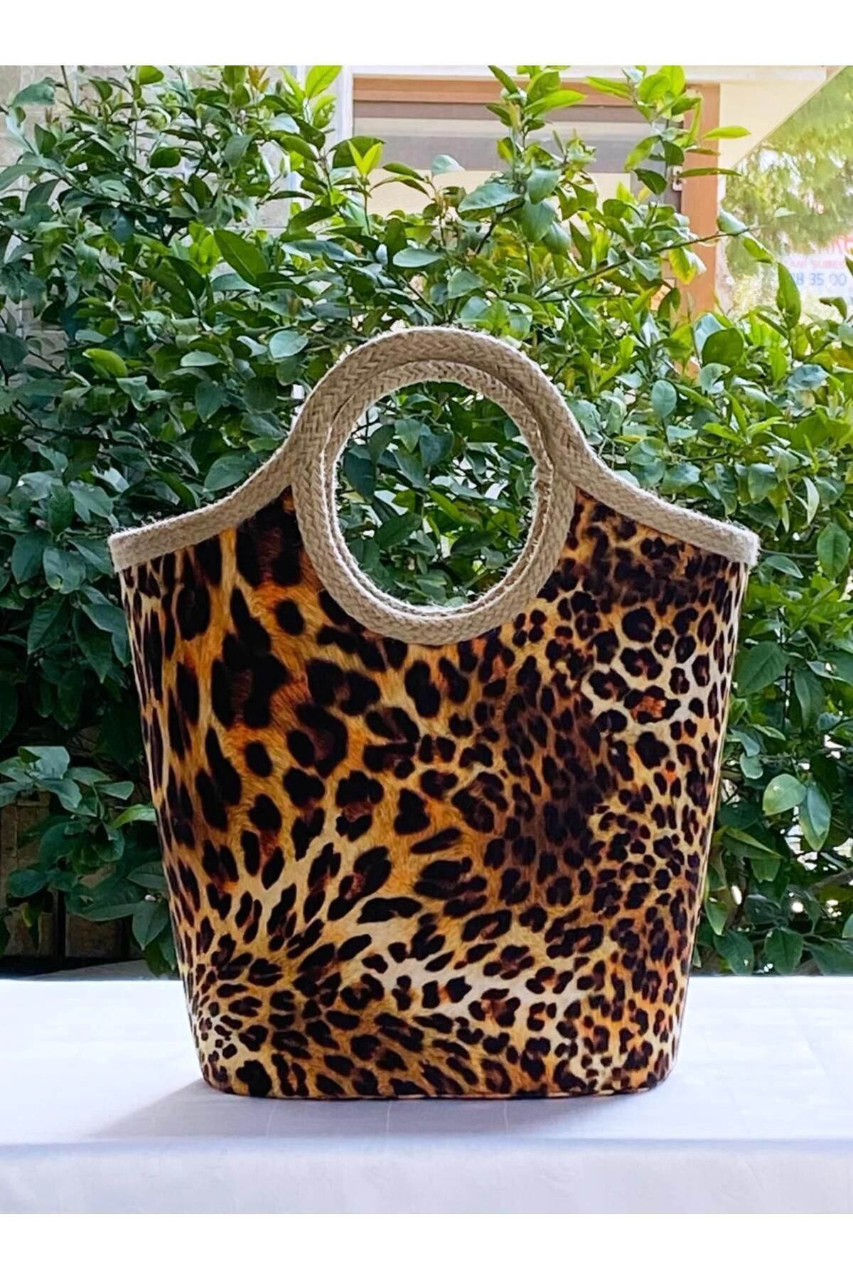 canta tasar mc s Leopard Jute Straw Beach Bag Trendyol