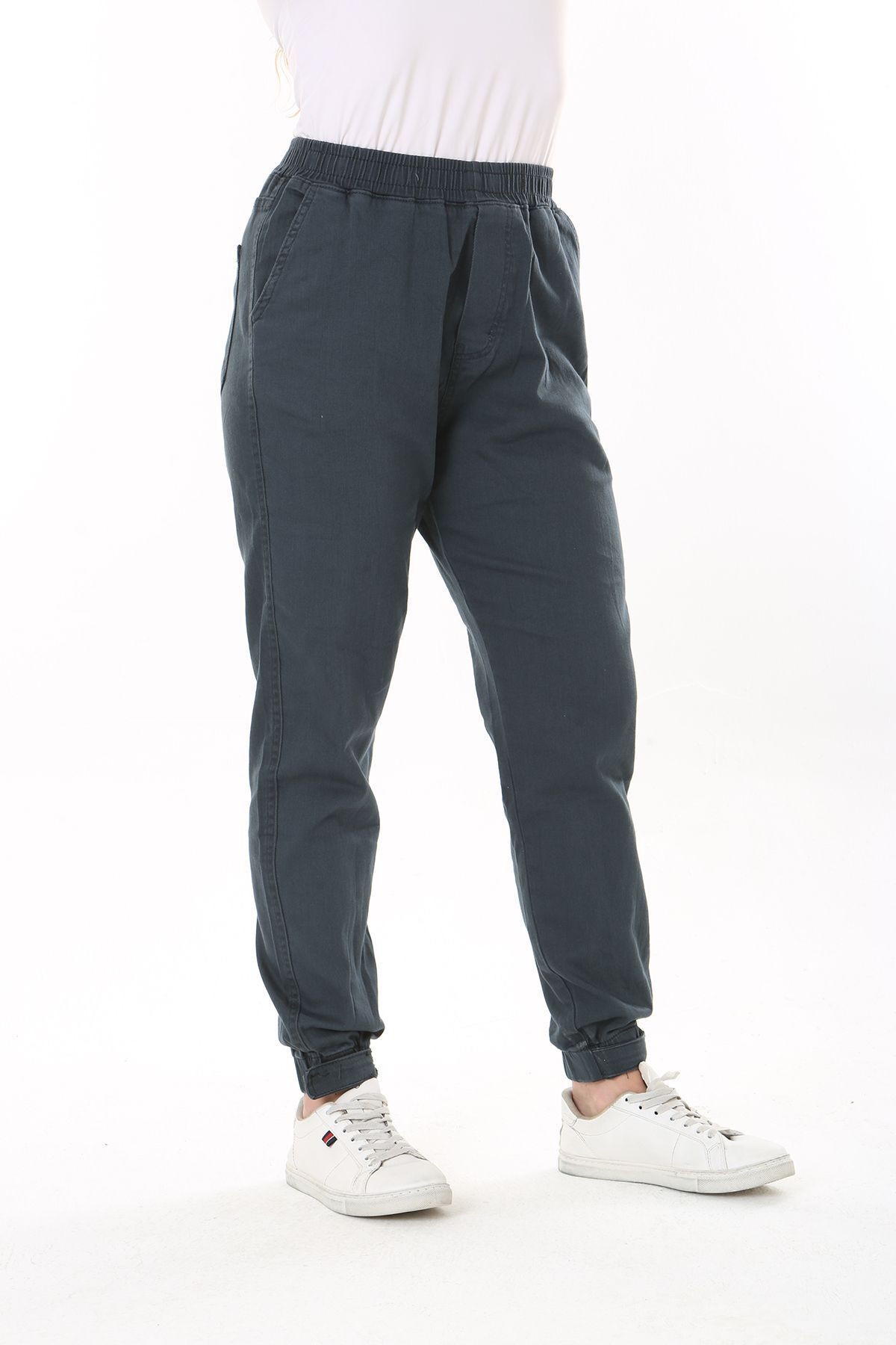 Şans-Women's Large Size Smoked Lycra 4-Pocket Jeans with Elastic Waist and Legs 65N37827 4