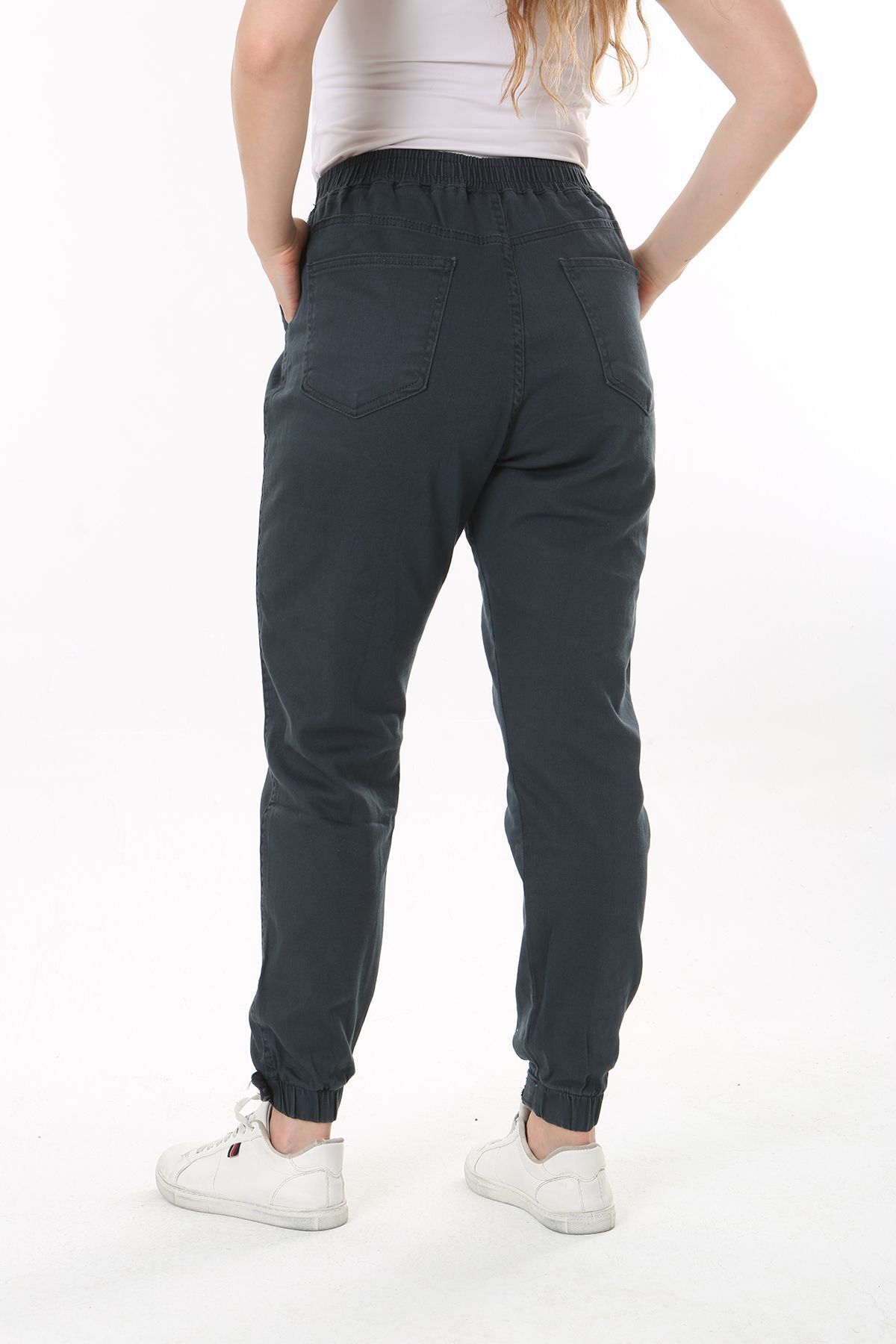Şans-Women's Large Size Smoked Lycra 4-Pocket Jeans with Elastic Waist and Legs 65N37827 7