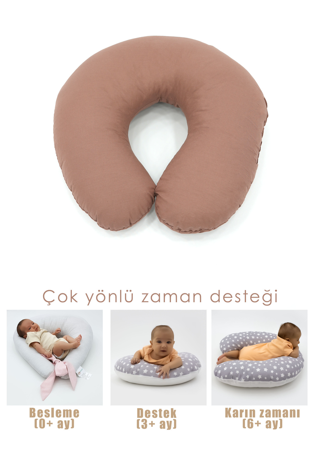 mordesign Emzirme Yastığı, Bebek Destek Minderi, Hamile Yastığı Pamuklu Kumaş, Plain Serisi, Kahverengi fotoğrafı 4 (önizleme)
