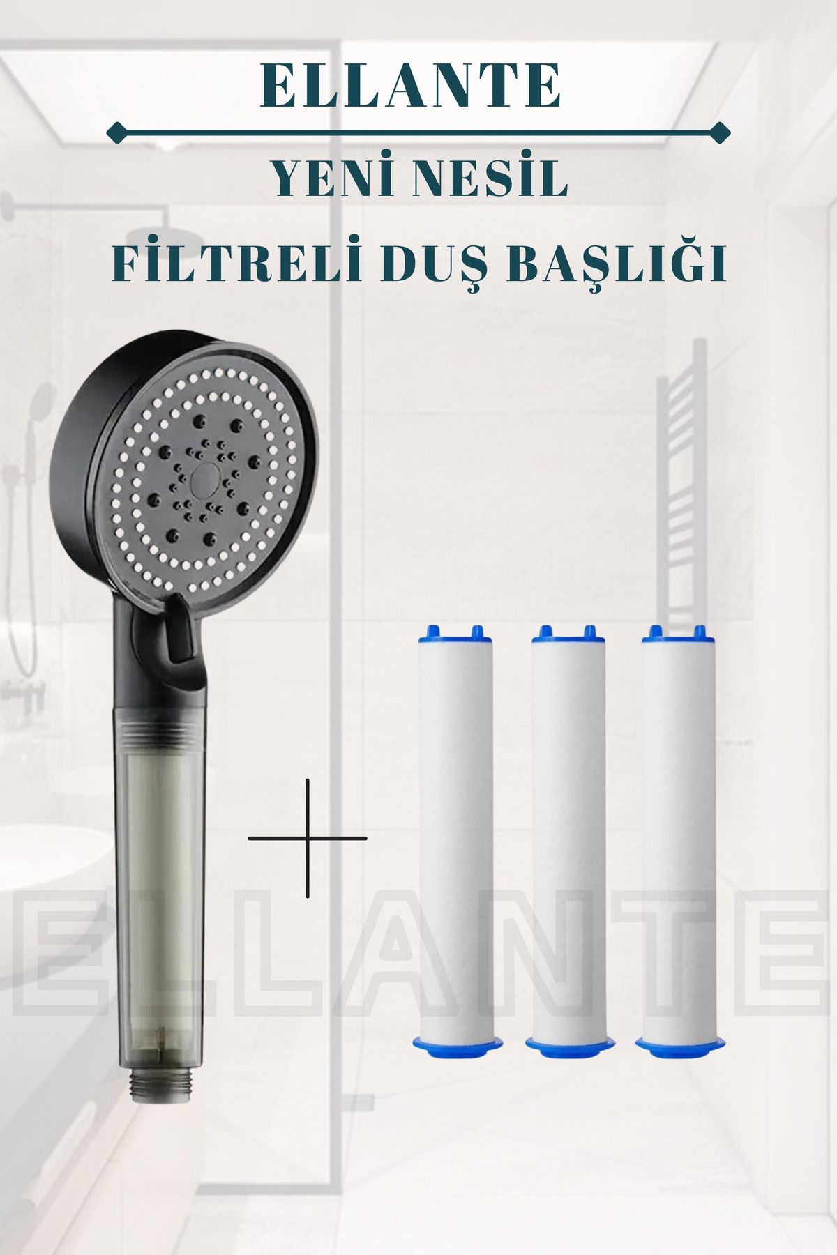 Filtreli Arıtmalı Masajlı Çok Fonksiyonlu SİYAH Elit Duş Başlığı + 3 Adet Filtre