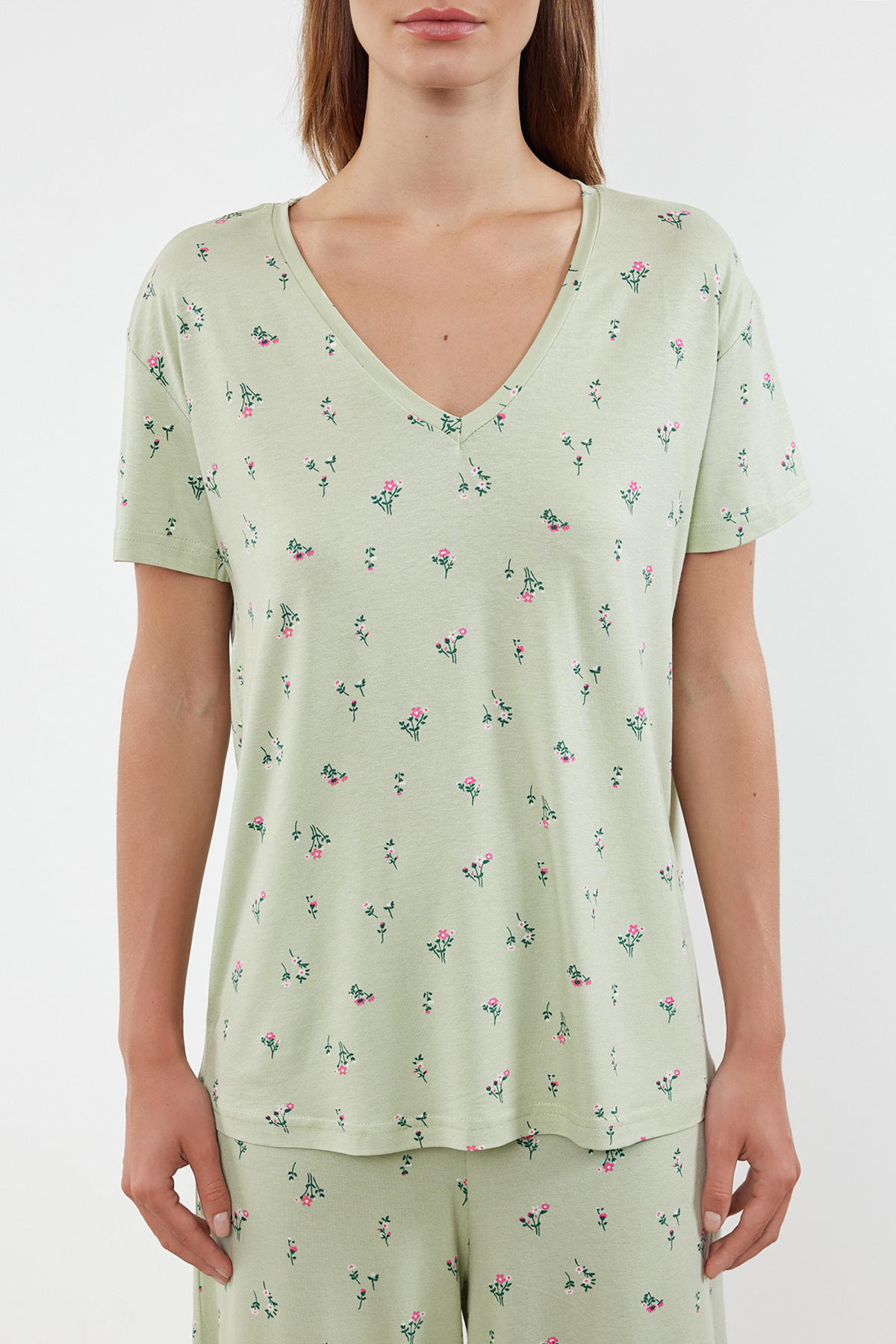 Trendyolmilla  Mint-Çok Renkli Çiçekli Örme Pijama Takımı THMSS24PT00231 - Görsel 3