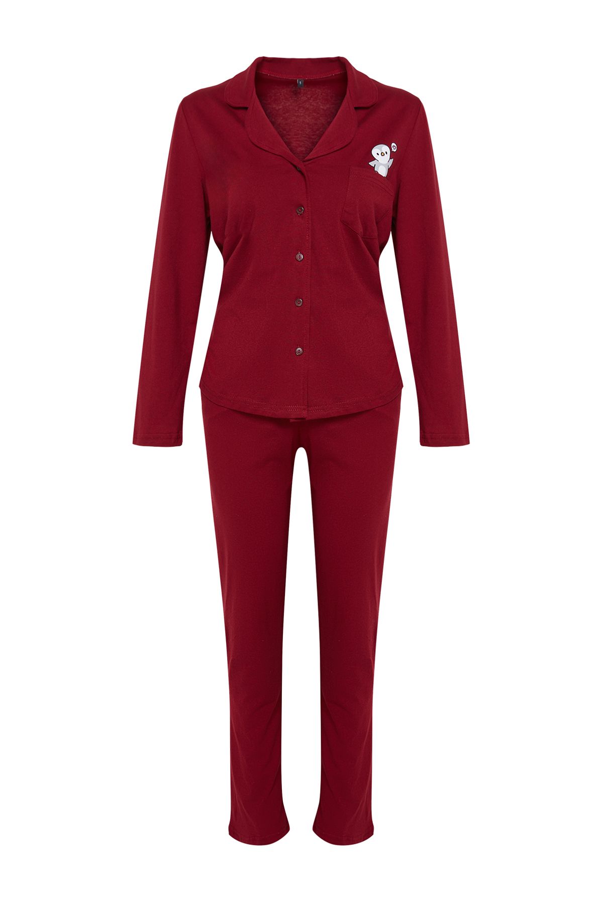 Trendyol Collection-Set pijamale tricotate burgundy cu imprimeu pinguin - 100% bumbac THMAW23PT00151 6