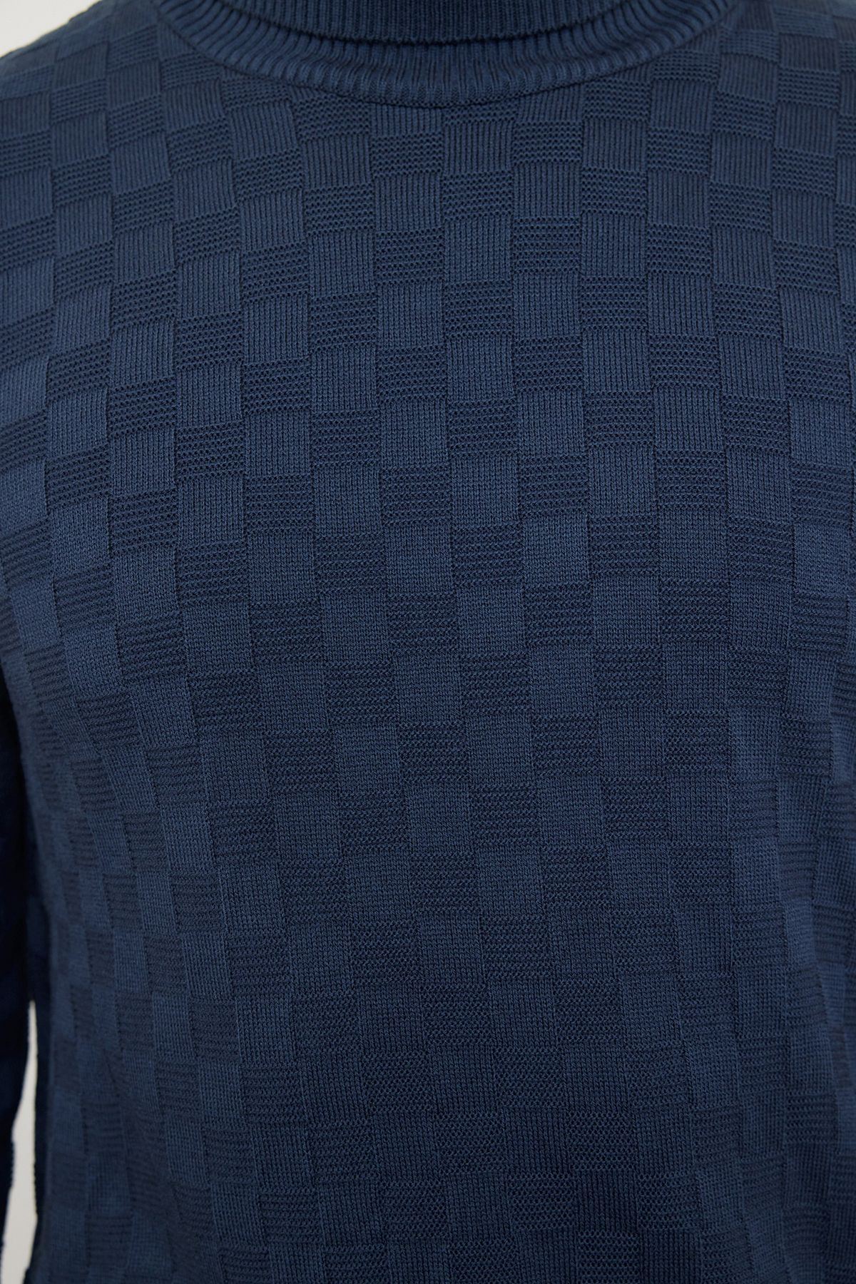Trendyol Collection-Светр з фактурною в'язкою з водолазкою Indigo TMNAW20VK0004 4