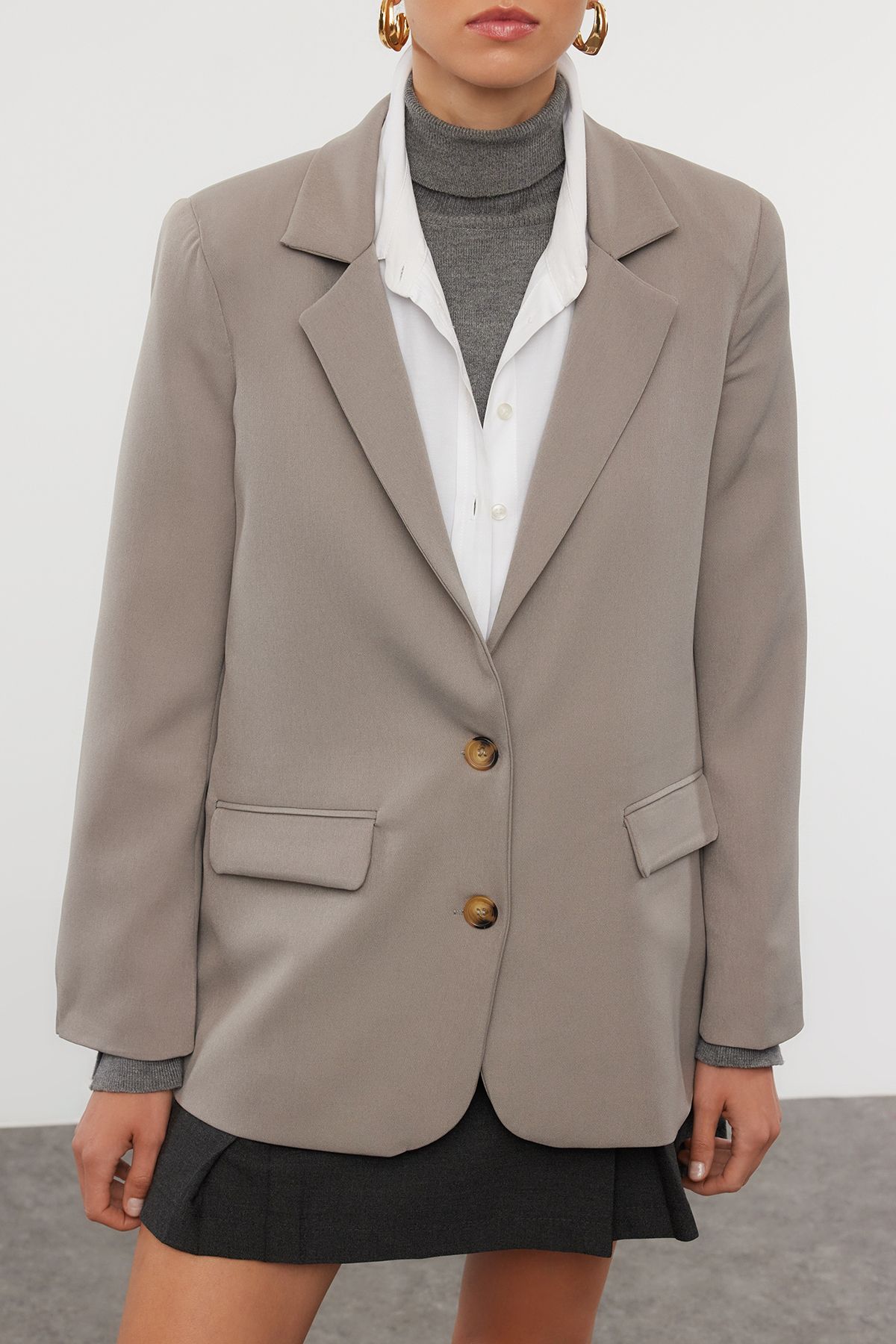 Trendyol Collection-Mink Regular Lined Buttoned Woven Blazer Jacket Twoaw22Ce0046 4