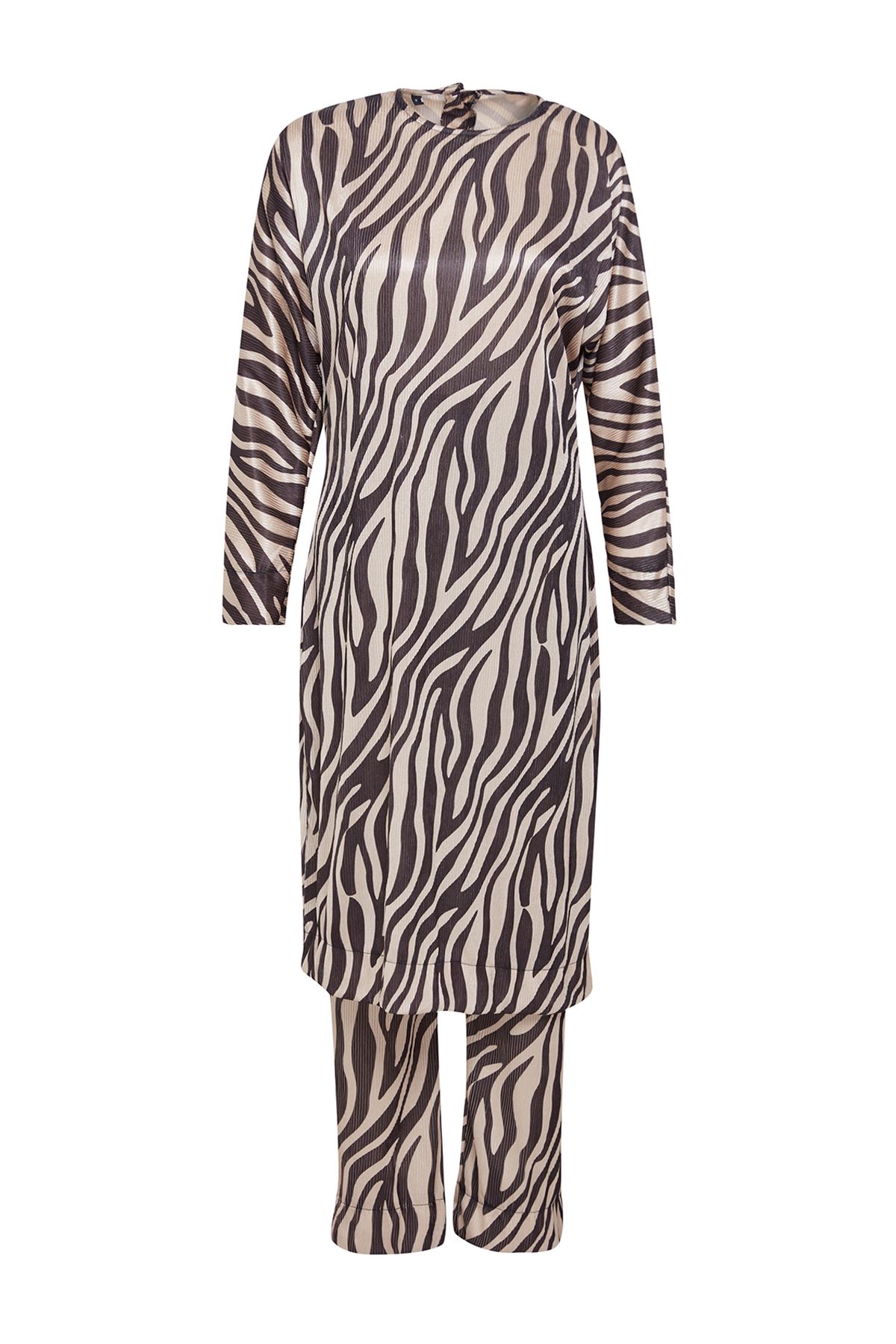 Trendyol Modest-Beige Long Tunic and Top Set with Zebra Pattern - TCTSS24US00090 6